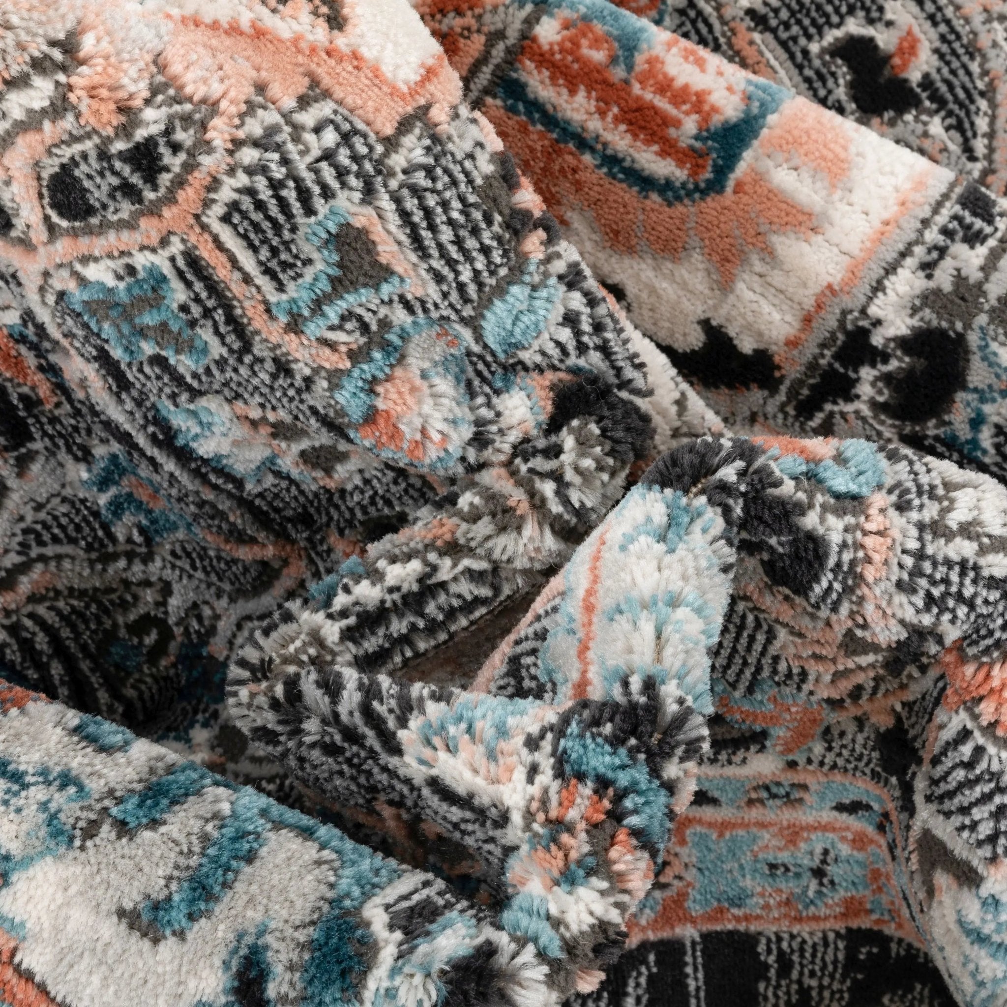 Minos Vintage Bohemian Oriental Floral Black Rug Well Woven