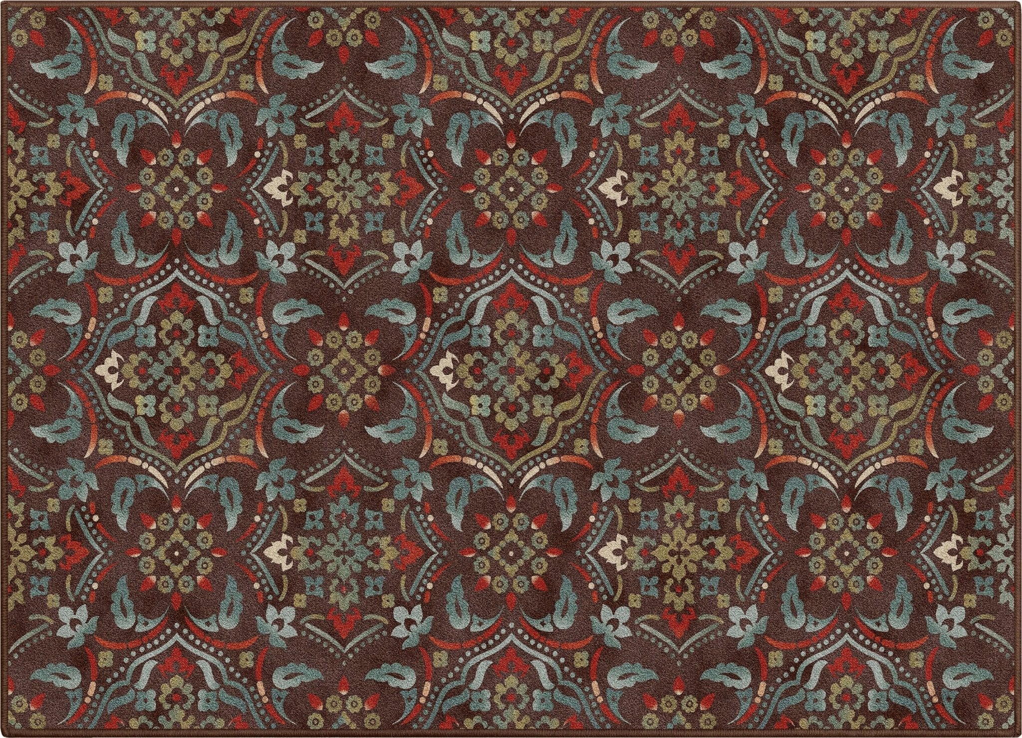 Florence Brown/Grey Floral Flat-Weave Cotton Backing Rug Well Woven