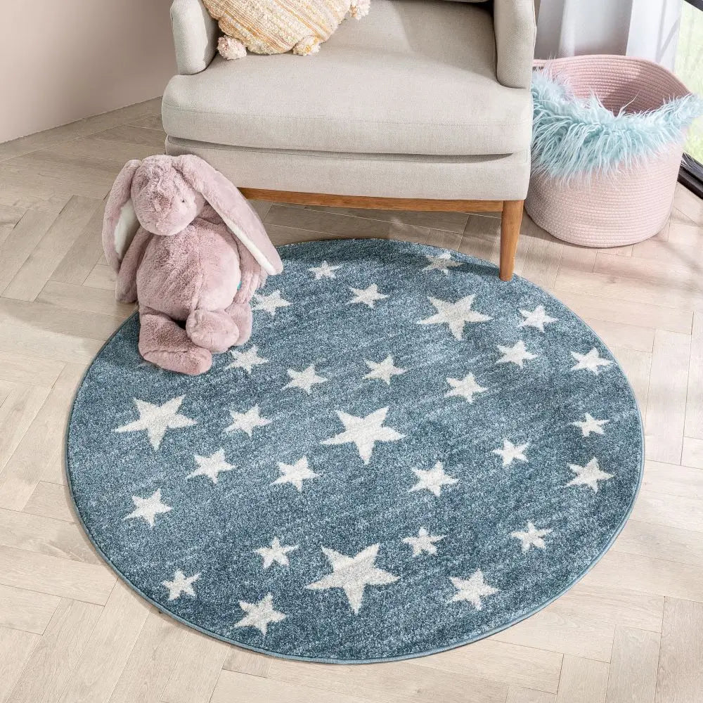 Stars Modern Geometric Blue Kids Rug Well Woven