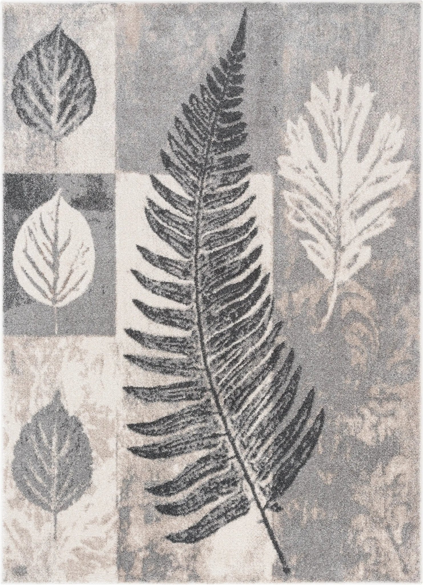 Odette Botanical Transitional Leaves Grey Vintage Rug Well Woven