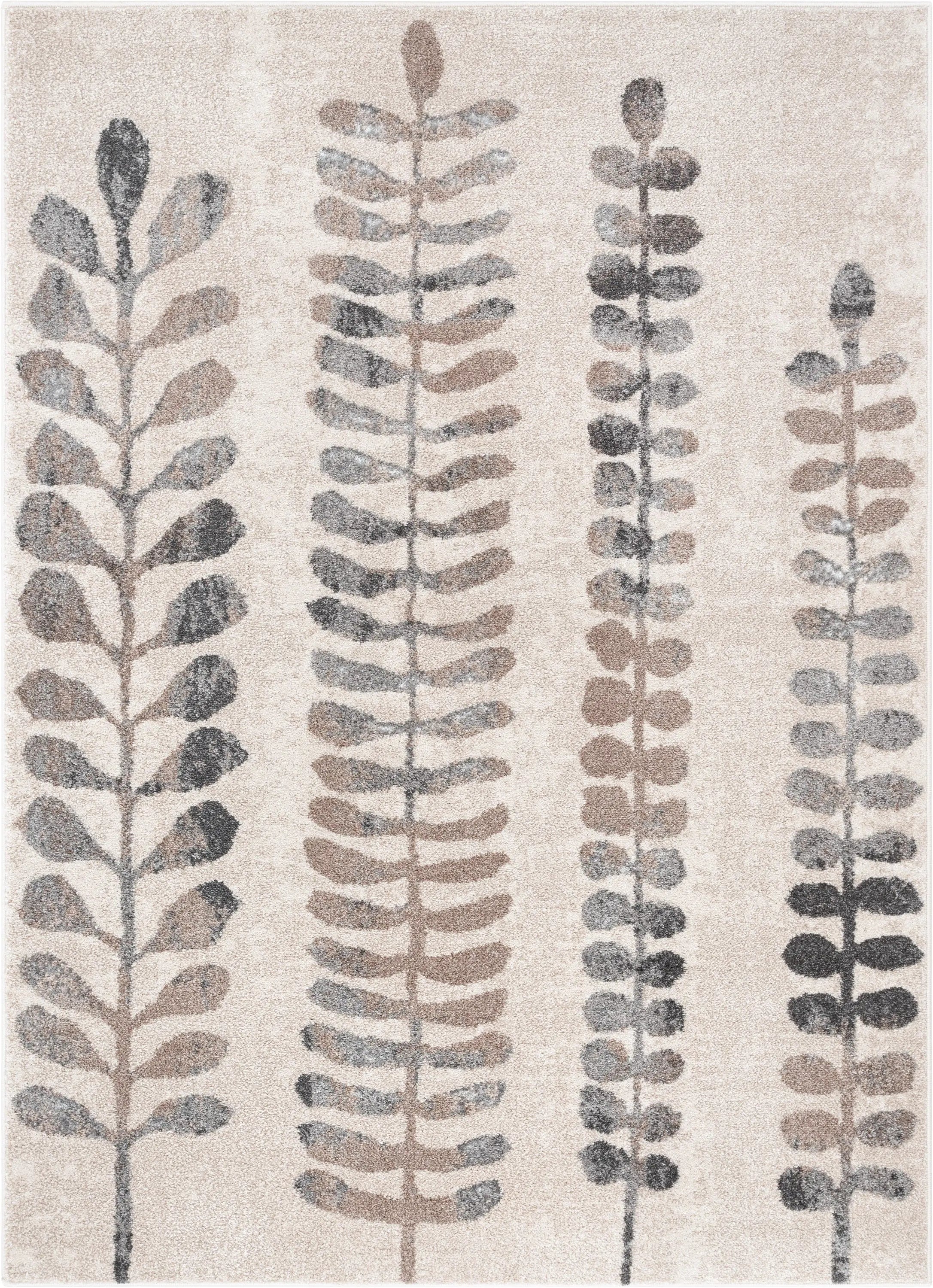 Myra Abstract Leaf Pattern Ivory Vintage Rug Well Woven