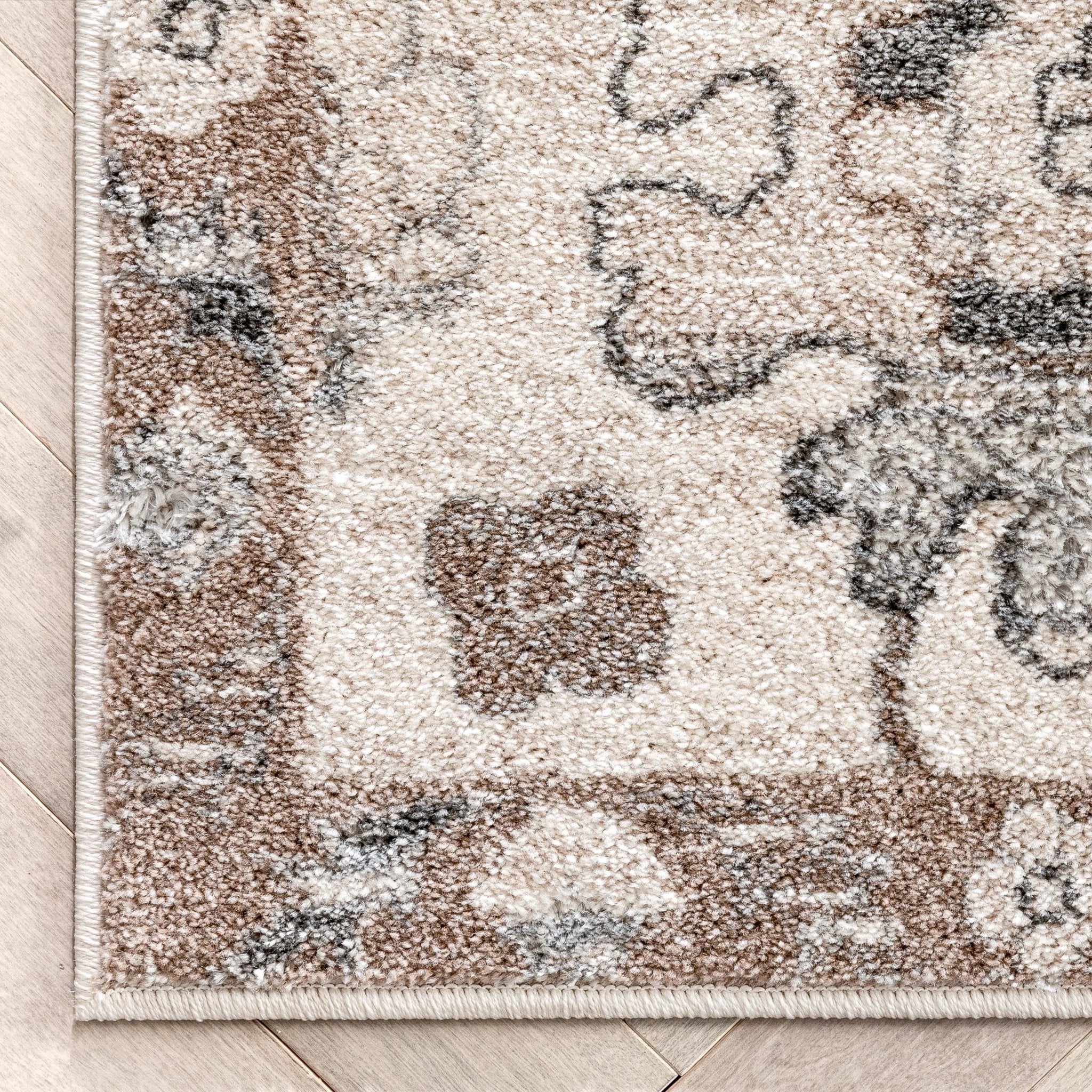 Selma Oriental Floral Pattern Ivory Vintage Rug Well Woven