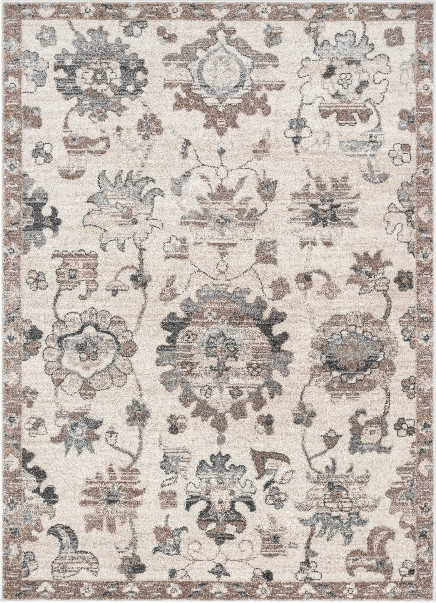 Selma Oriental Floral Pattern Ivory Vintage Rug Well Woven