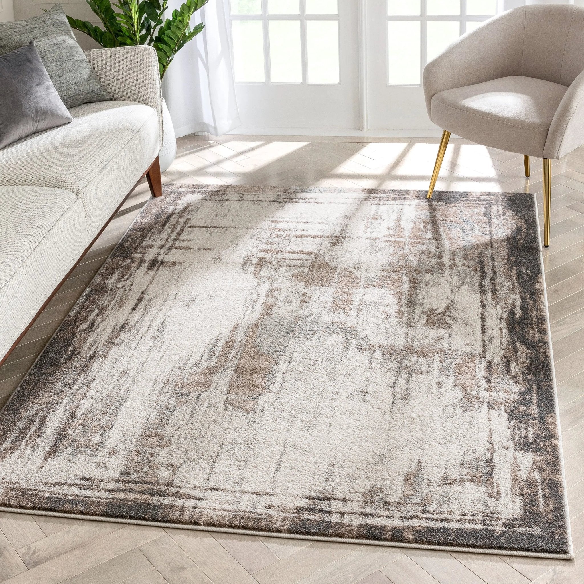 Francis Abstract Brushstroke Ivory Vintage Rug Well Woven