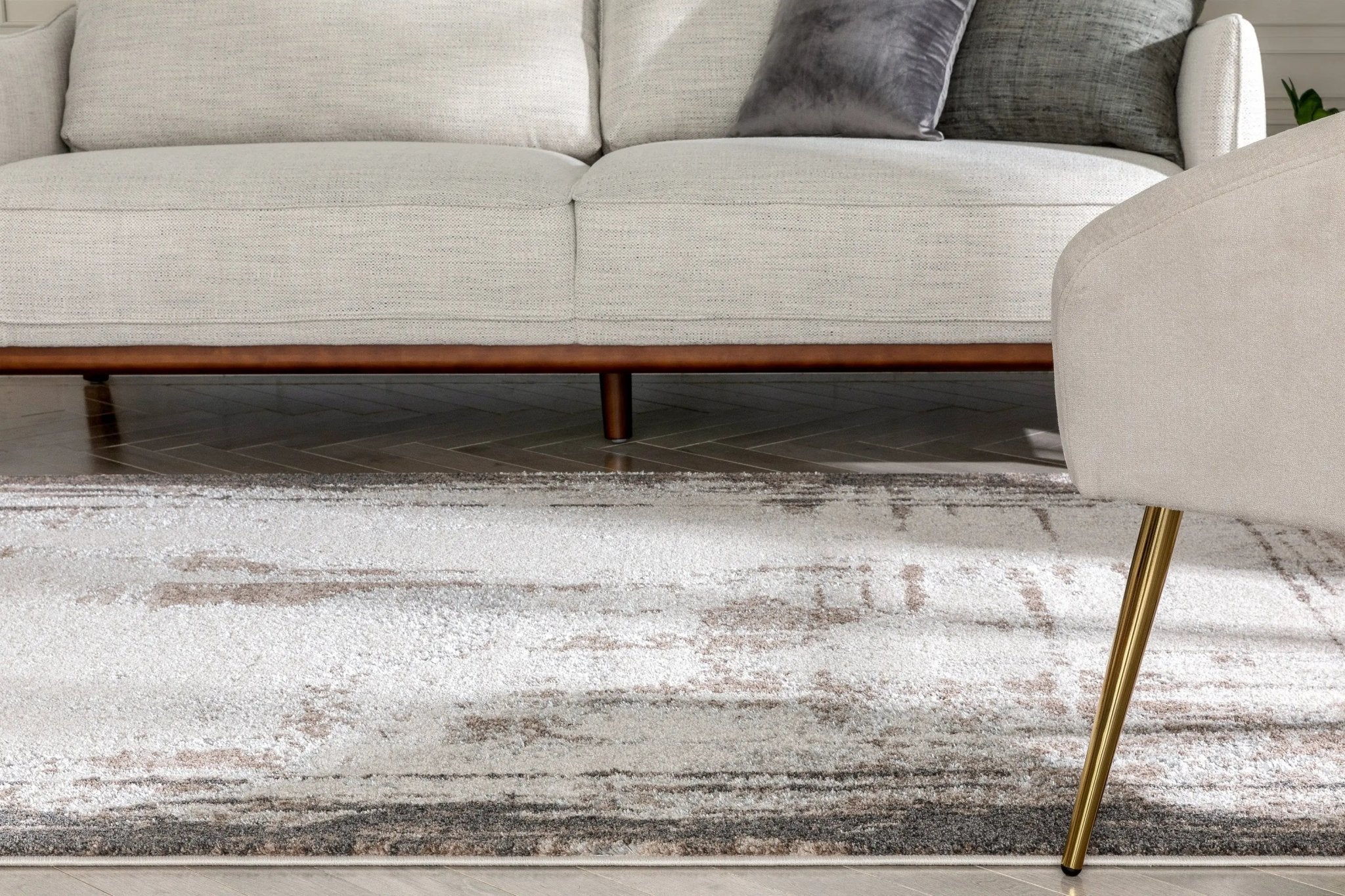 Francis Abstract Brushstroke Ivory Vintage Rug Well Woven