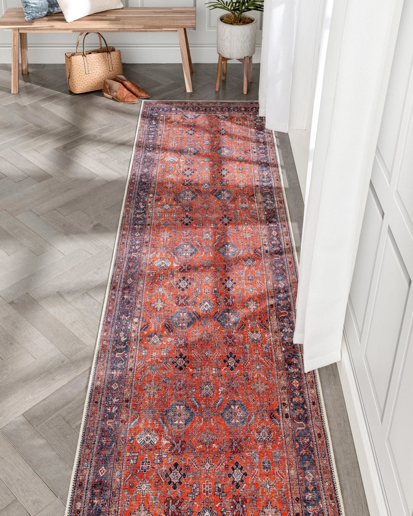Daliah Machine Washable Vintage Persian Oriental Red Flat-Weave Rug Well Woven