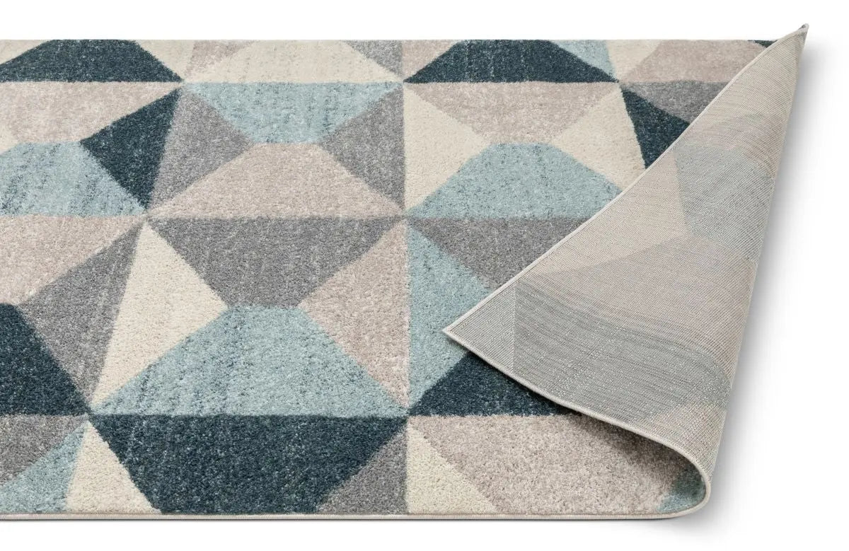 Zeke Blue Mid-Century Modern Geometric Rug Well Woven