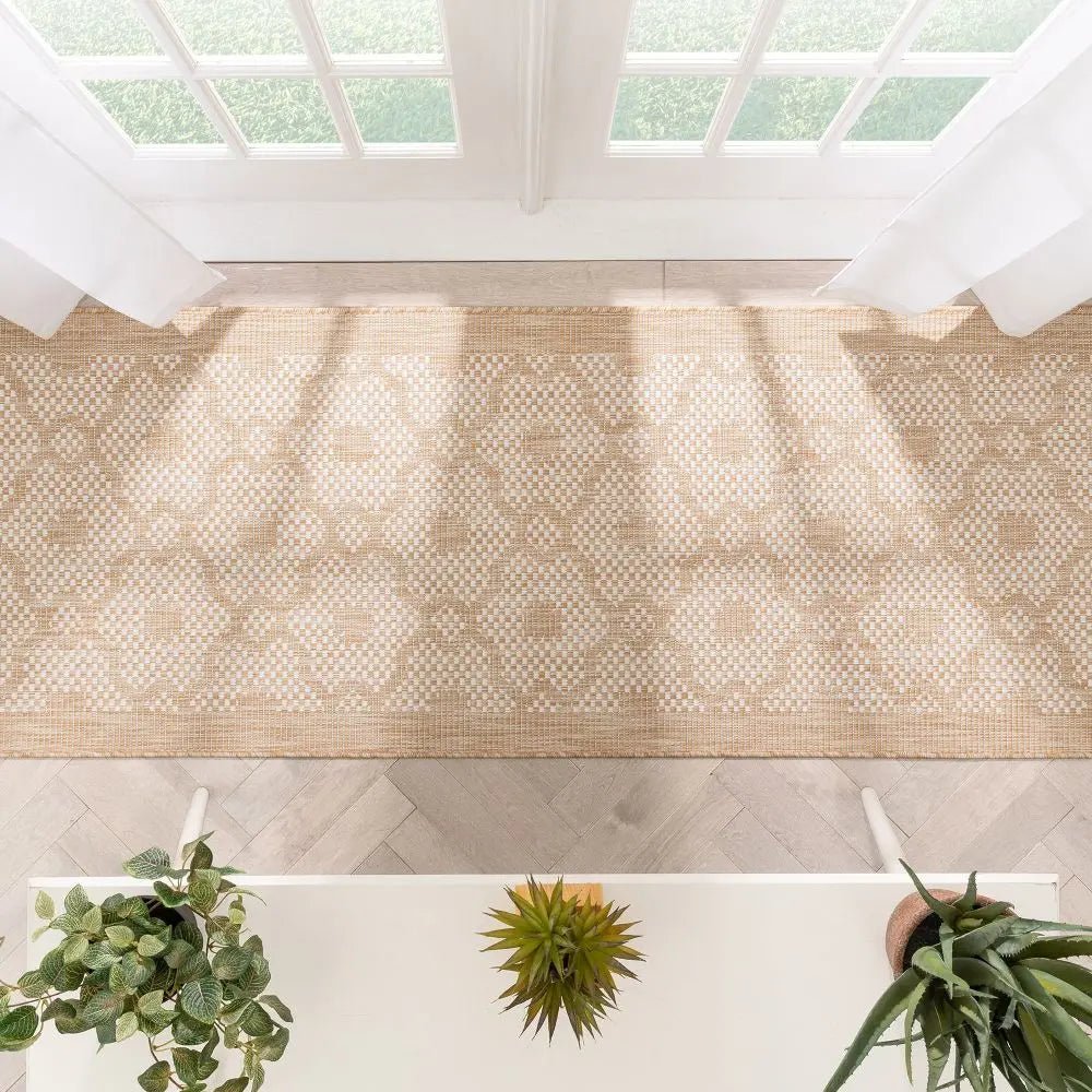 Sol Nordic Lattice Trellis Indoor Outdoor Beige Flatweave Rug Well Woven