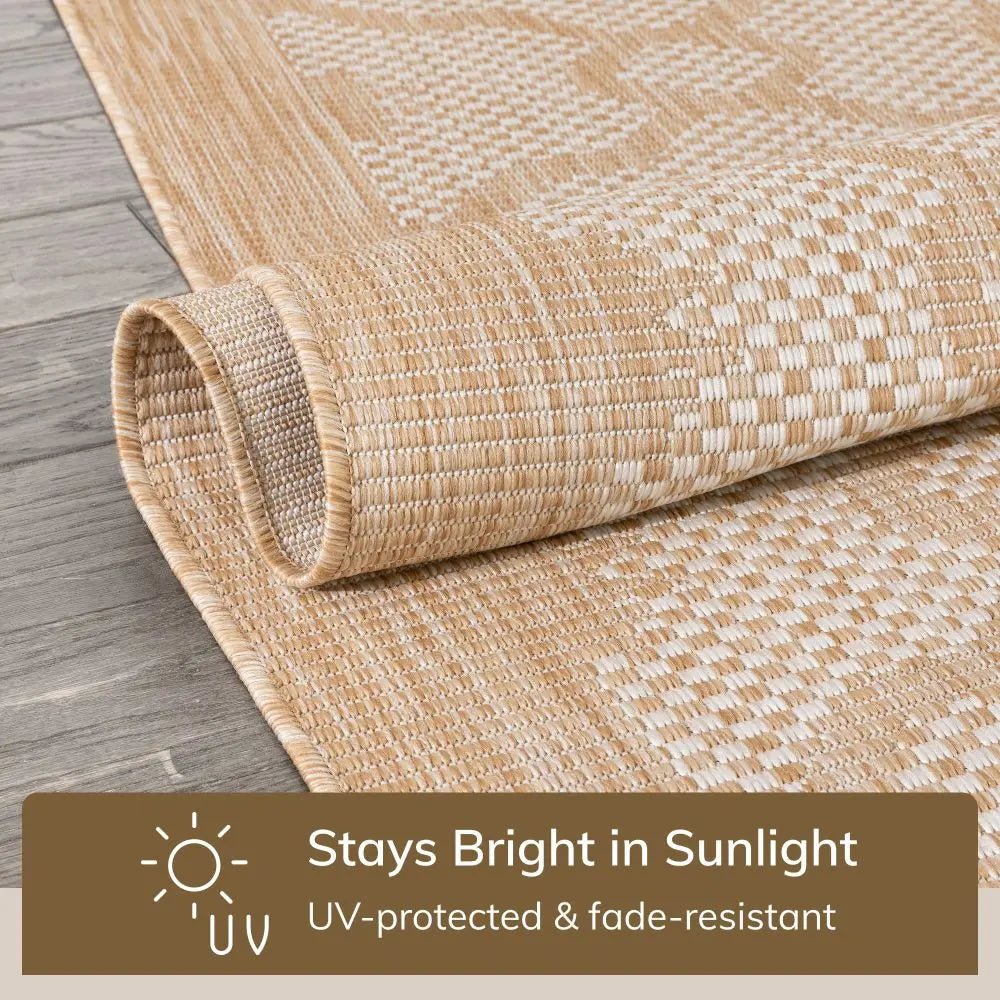 Sol Nordic Lattice Trellis Indoor Outdoor Beige Flatweave Rug Well Woven