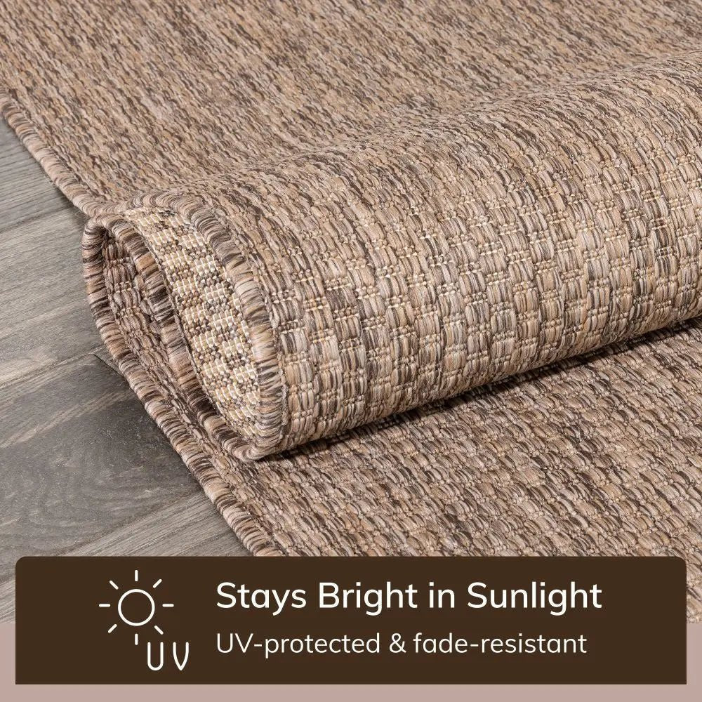 Leif Nordic Geometric Indoor Outdoor Taupe Flatweave 5'3" x 7'3" Rug Well Woven