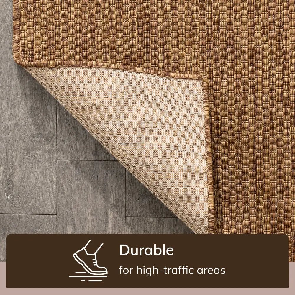 Leif Nordic Geometric Indoor Outdoor Coffee Flatweave 5'3" x 7'3" Rug Well Woven