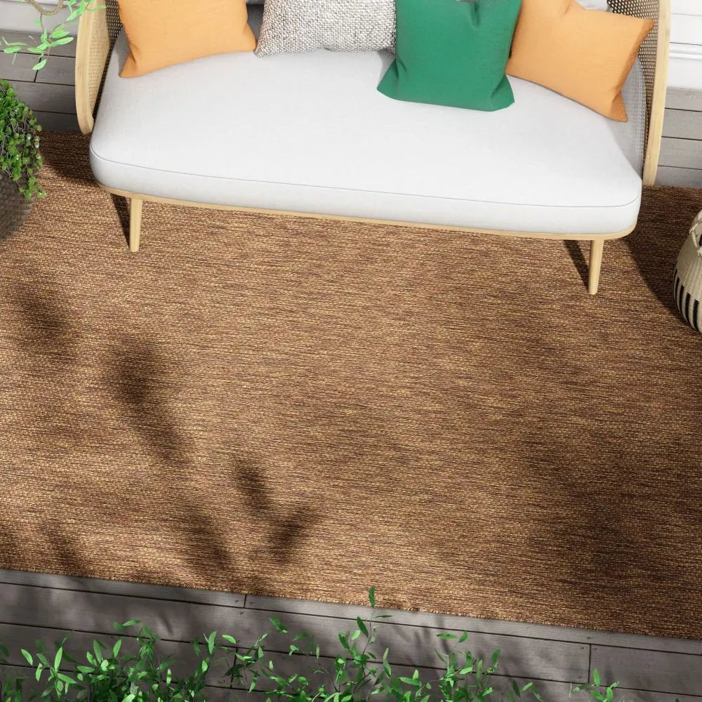 Leif Nordic Geometric Indoor Outdoor Coffee Flatweave 5'3" x 7'3" Rug Well Woven