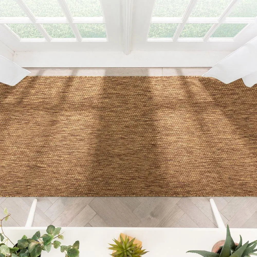 Leif Nordic Geometric Indoor Outdoor Coffee Flatweave 5'3" x 7'3" Rug Well Woven