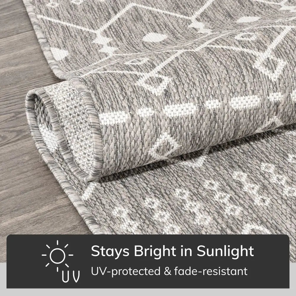 Nord Moroccan Tribal Indoor Outdoor Light Grey Flatweave Rug Well Woven