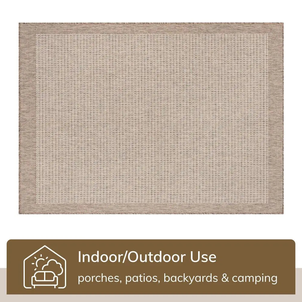 Odin Solid & Striped Border Indoor Outdoor Ivory Flatweave Rug Well Woven