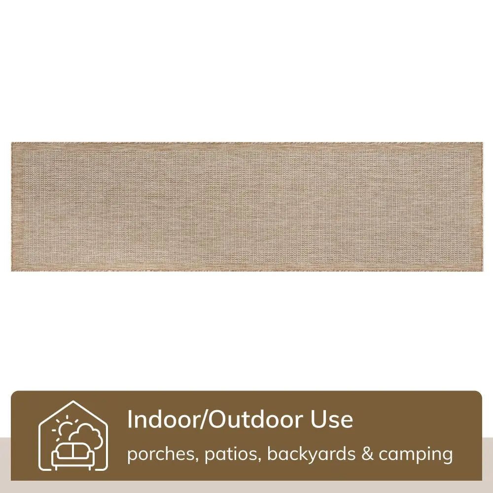 Odin Solid & Striped Border Indoor Outdoor Ivory Flatweave Rug Well Woven