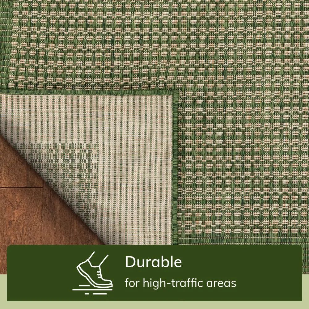 Odin Solid & Striped Border Indoor Outdoor Green Flatweave Rug Well Woven
