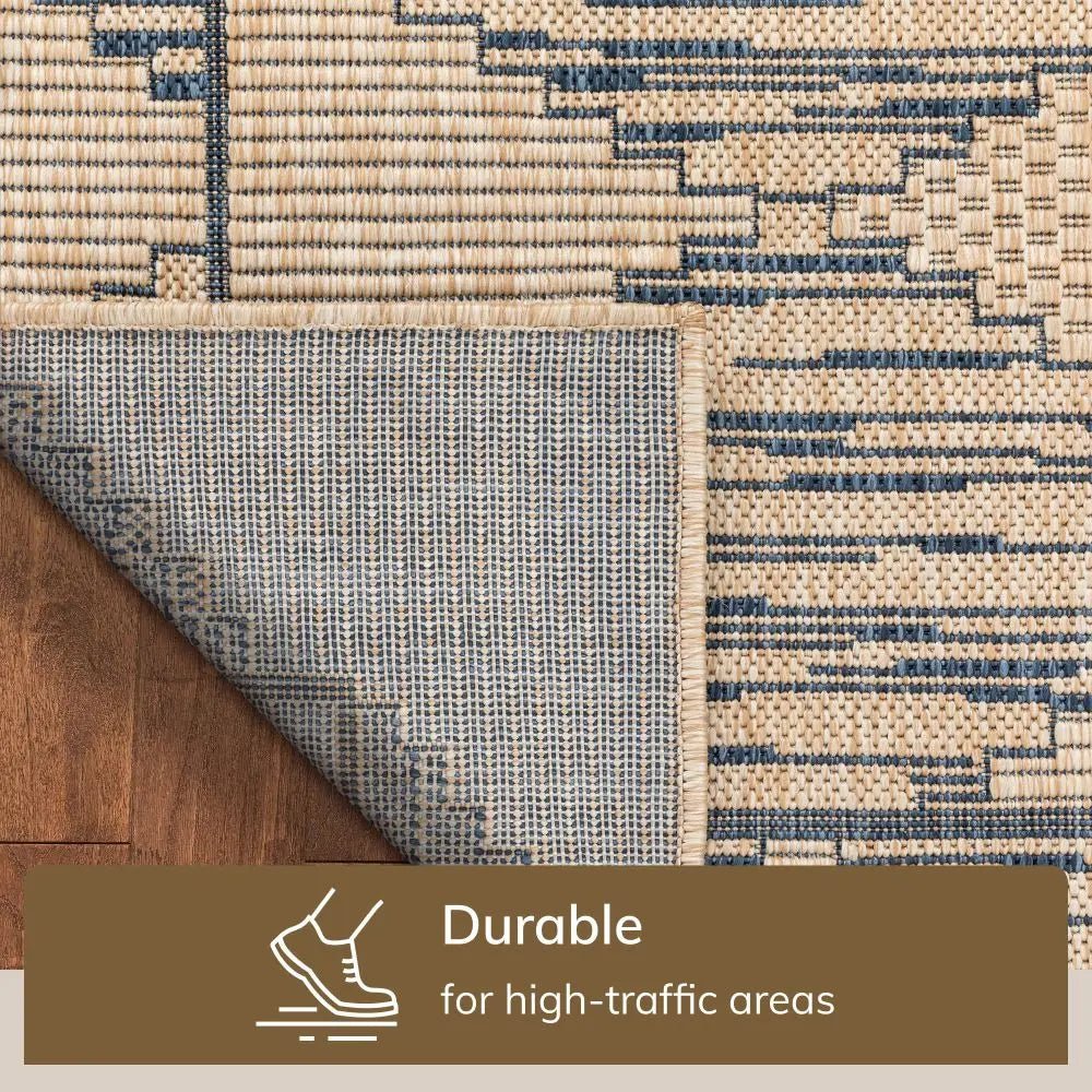 Vidar Trellis Diamond Pattern Indoor Outdoor Blue Beige Flatweave Rug Well Woven