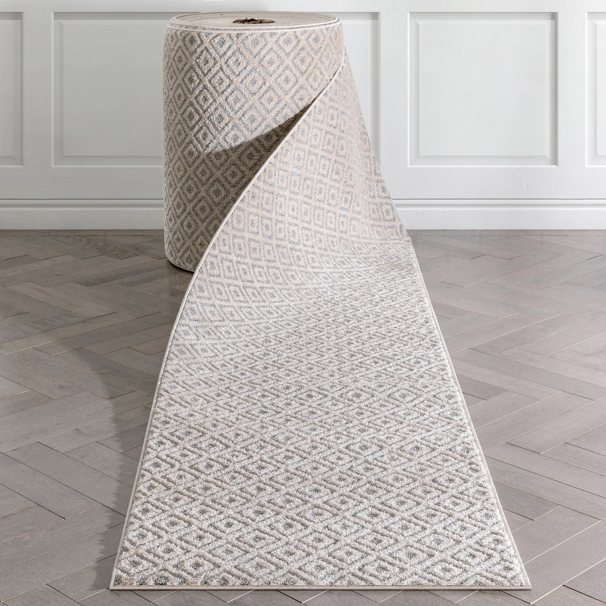 Custom Size Runner Pia Tribal Geometric Diamond Pattern Light Grey/Beige Choose Your Width x Choose Your Length Hallway Runner Rug Well Woven