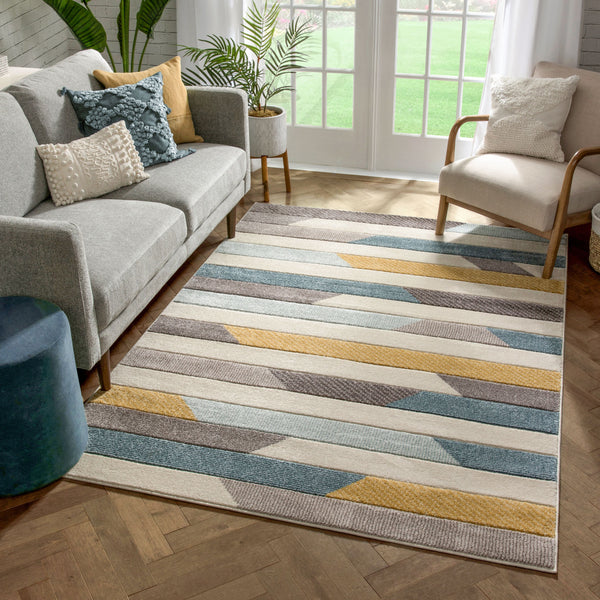 5' x 2.5' Geometric Rug, Chamallow in Blue - Revival™