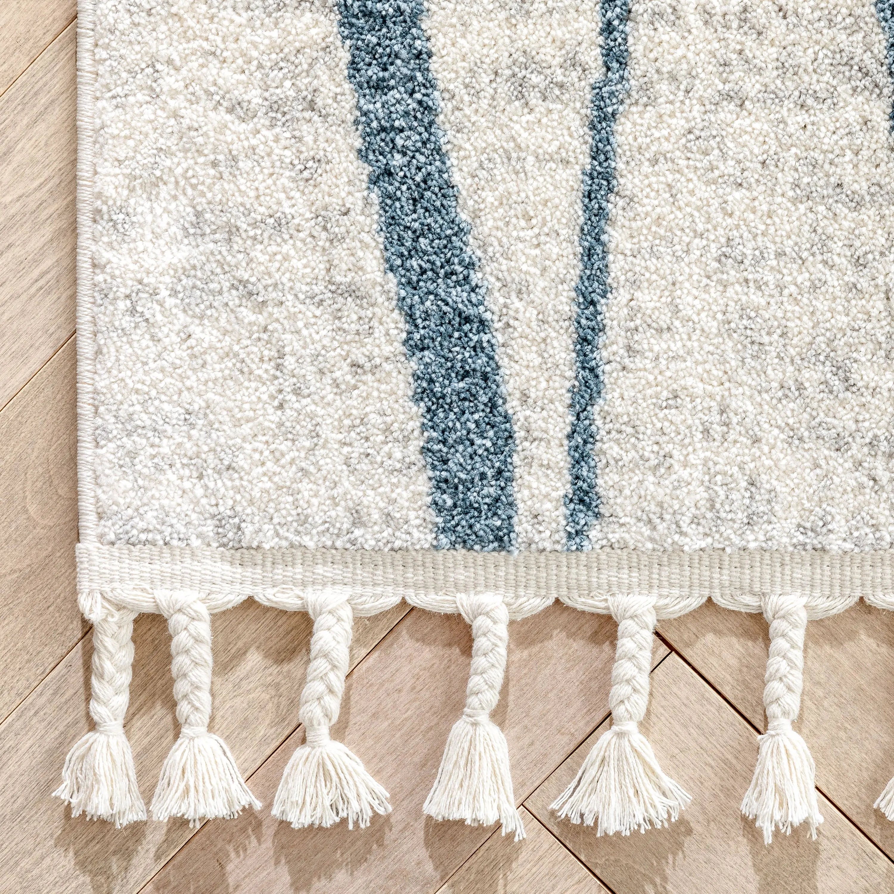 Crisscross Nordic Geometric Pattern Blue Ivory Rug Well Woven