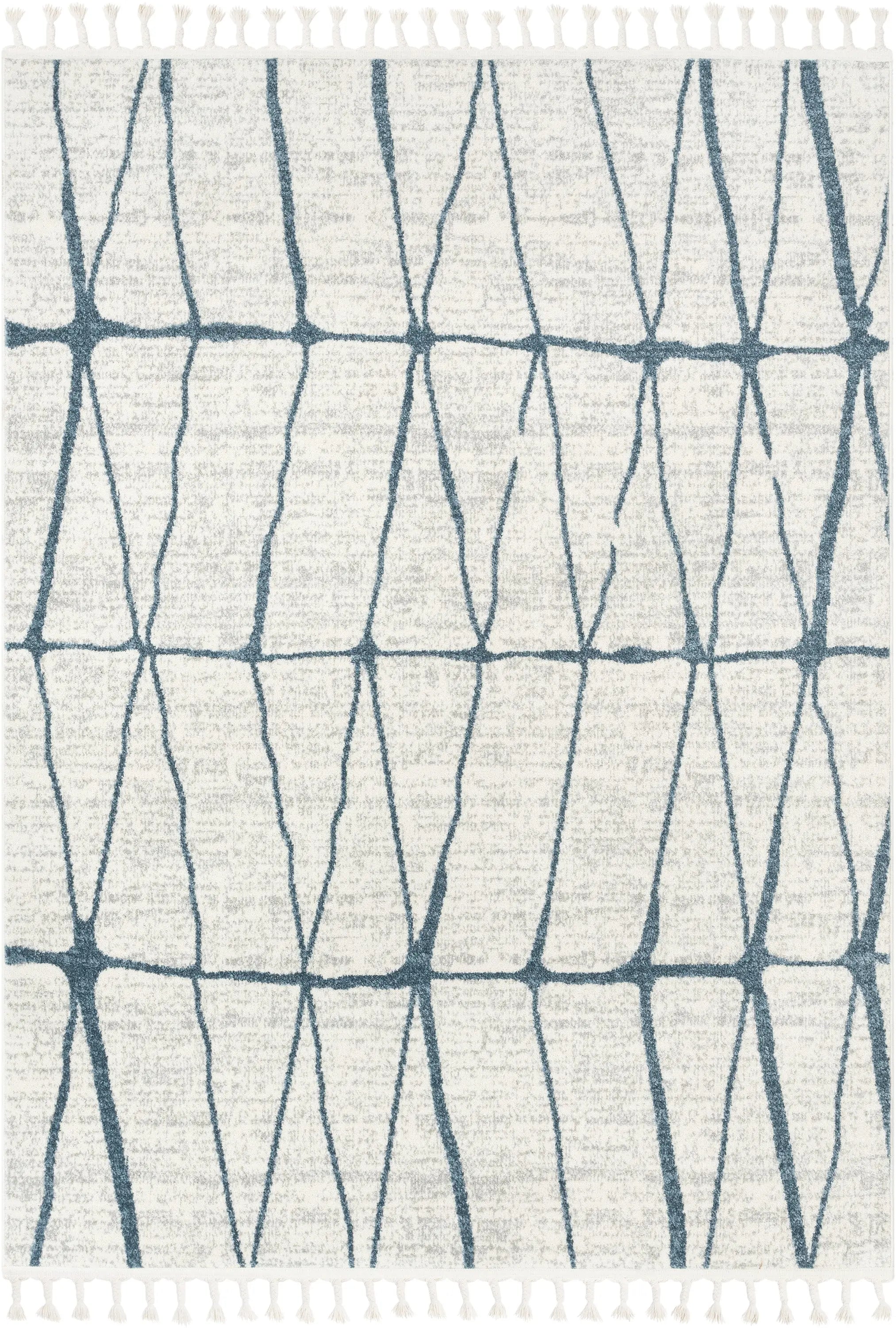 Crisscross Nordic Geometric Pattern Blue Ivory Rug Well Woven