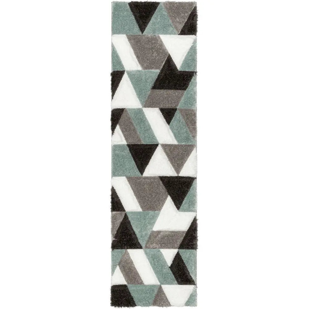 Holland Modern Geometric Light Blue 3D Textured Thick & Soft Shag Rug Well Woven