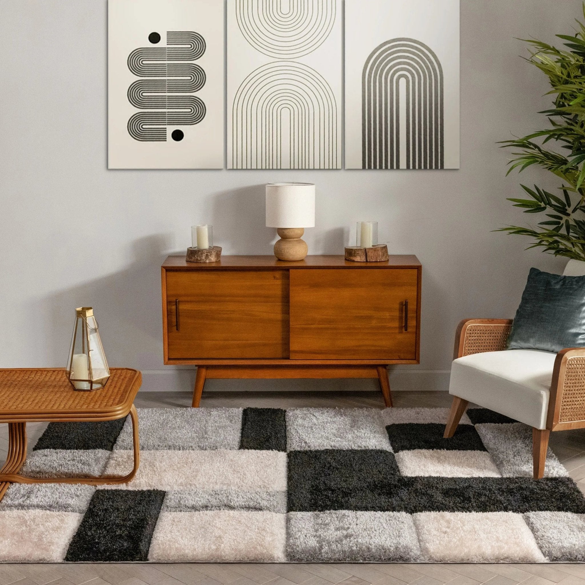 Escondido Black Modern Geometric 3D Textured Shag Rug Well Woven