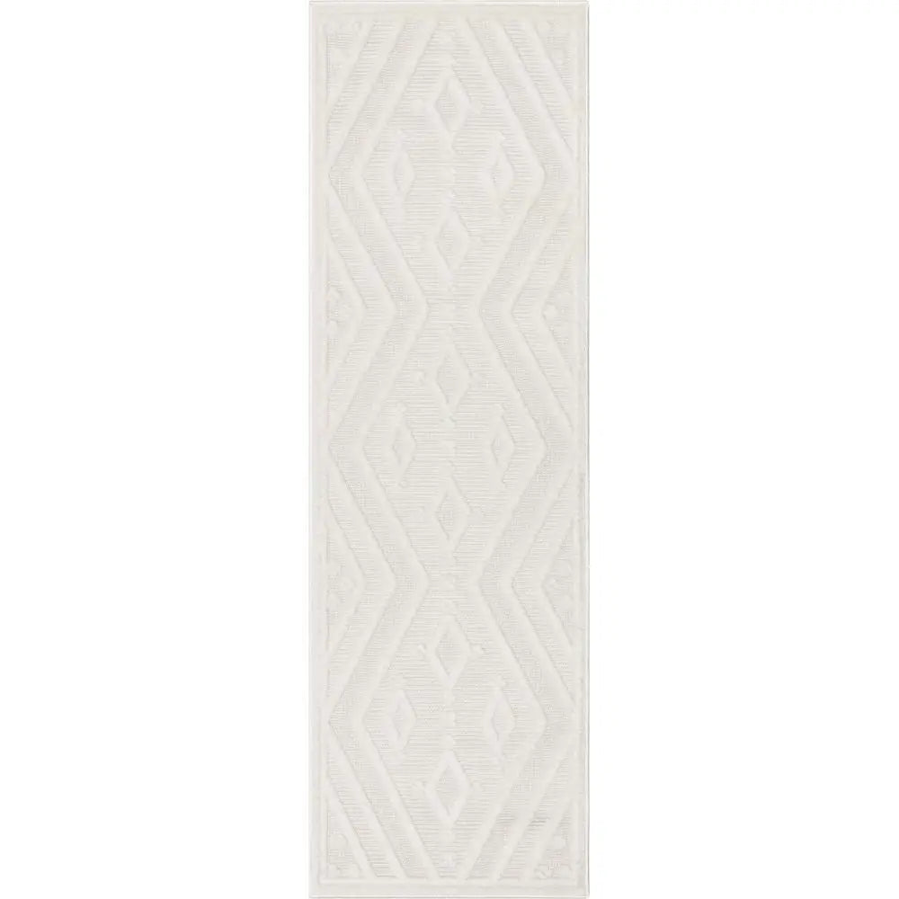 Mali Tribal Diamond Pattern Indoor/Outdoor Ivory High-Low Rug Well Woven