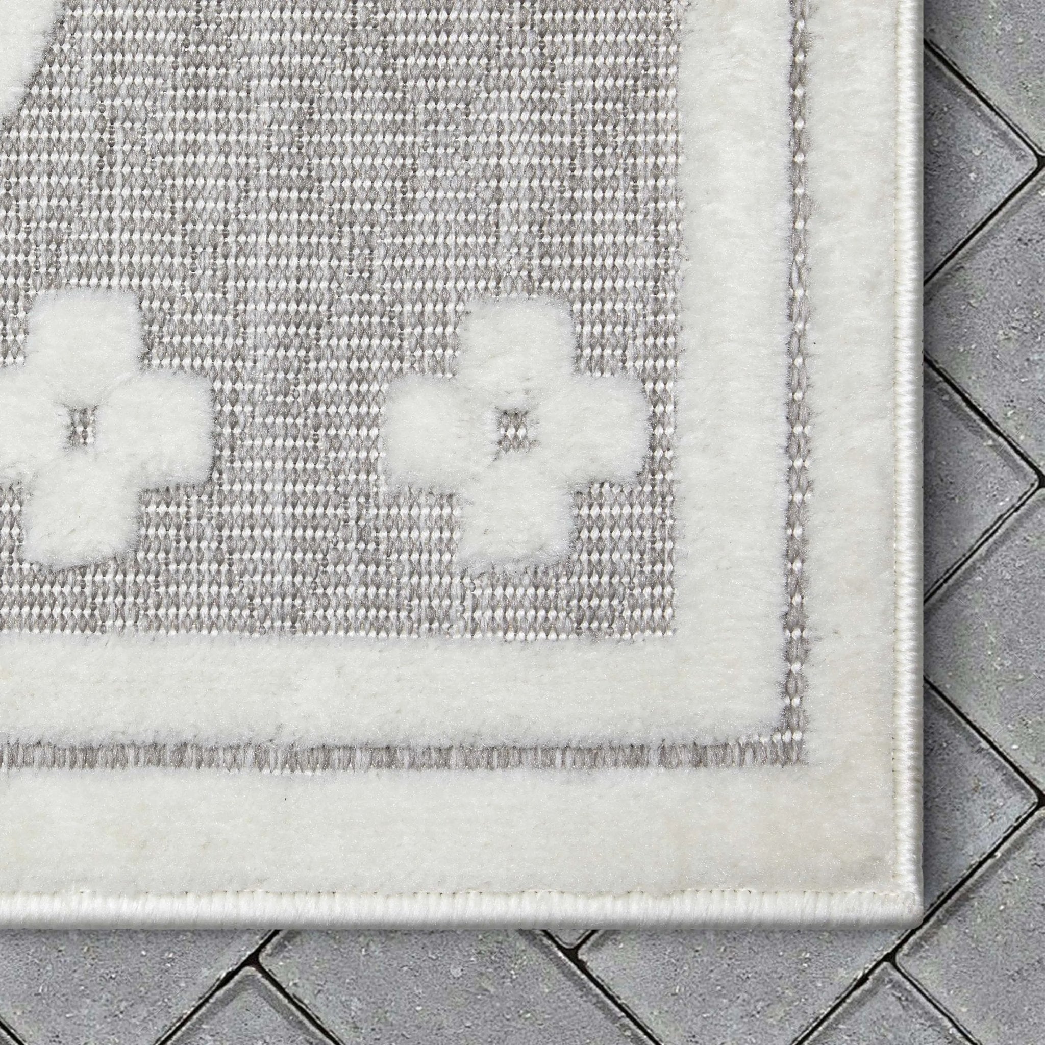 Mali Tribal Diamond Pattern Indoor/Outdoor Grey High-Low Rug Well Woven