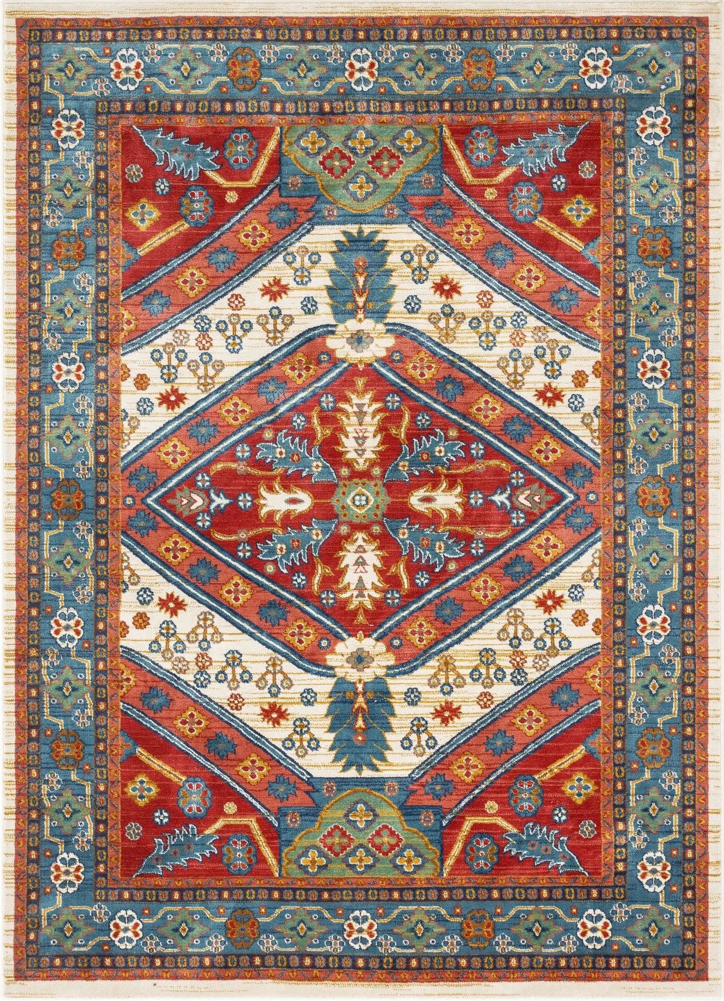 Musta Ivory Traditional Medallion Border Rug Well Woven
