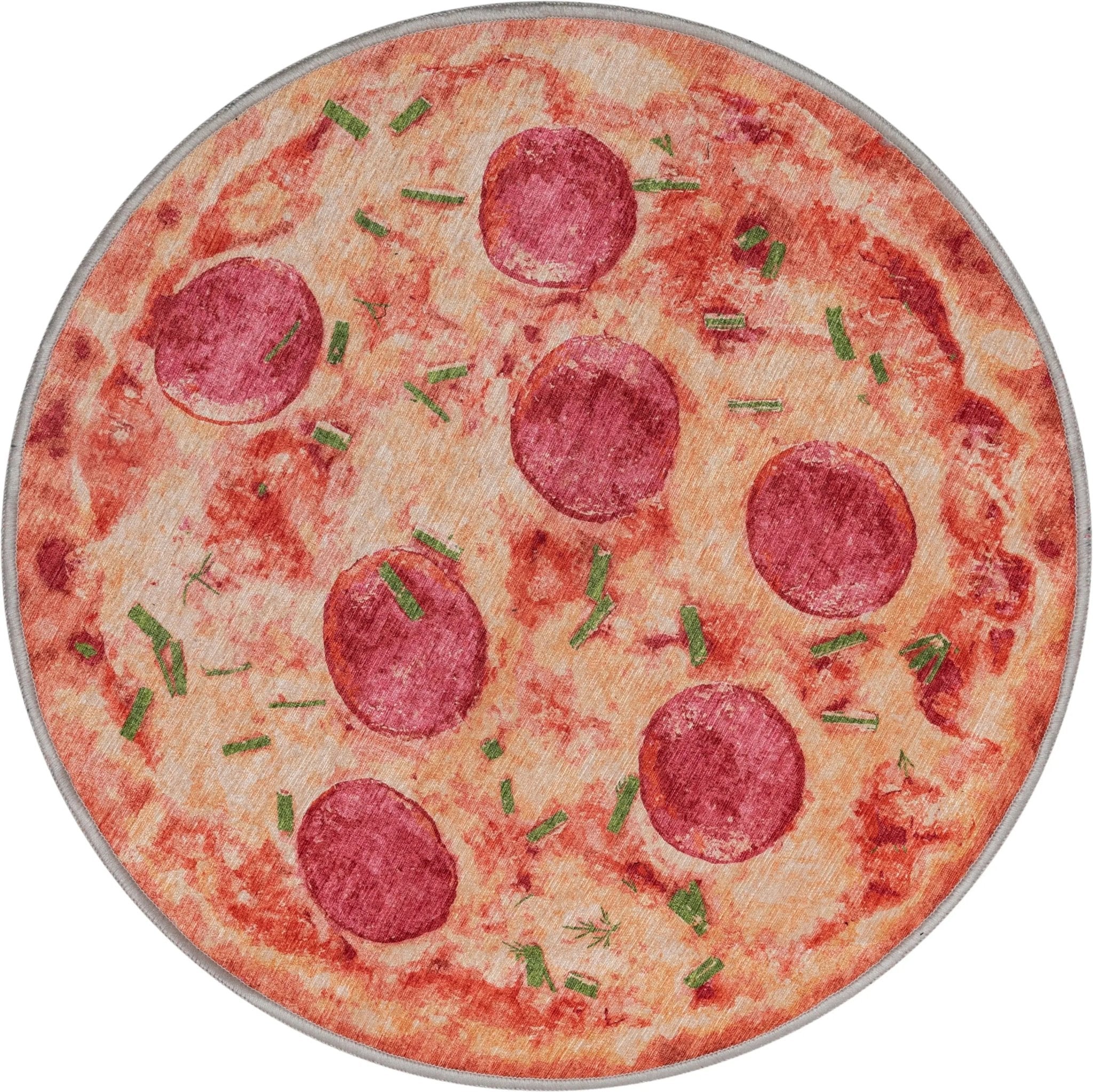 Pizza Novelty Orange Flat-Weave Rug Well Woven