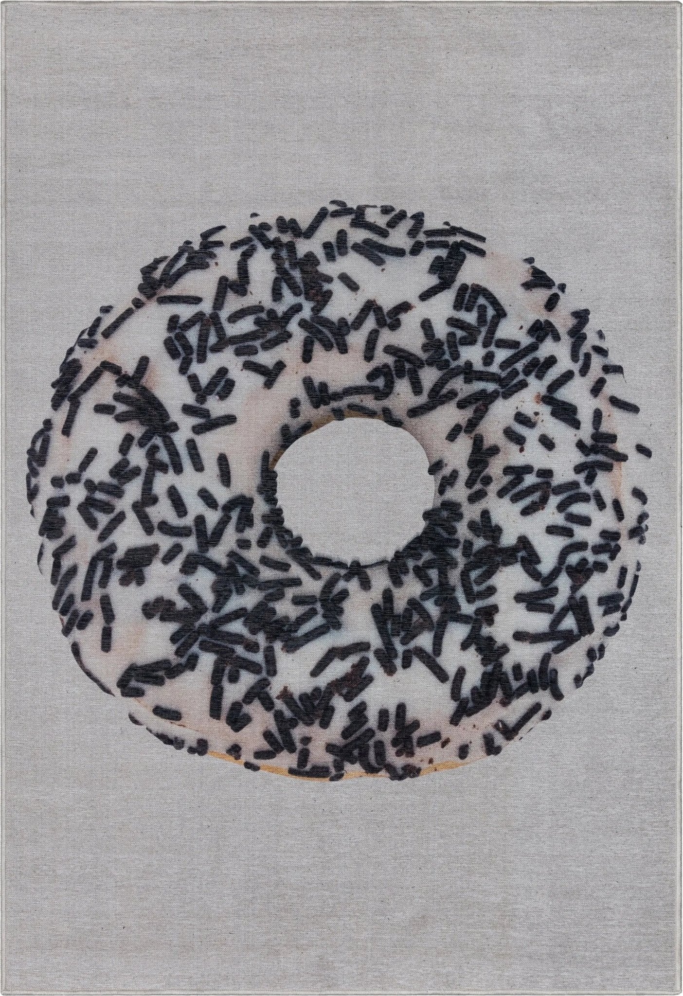 White Sprinkles Donut Novelty Ivory Black Flat-Weave Rug Well Woven