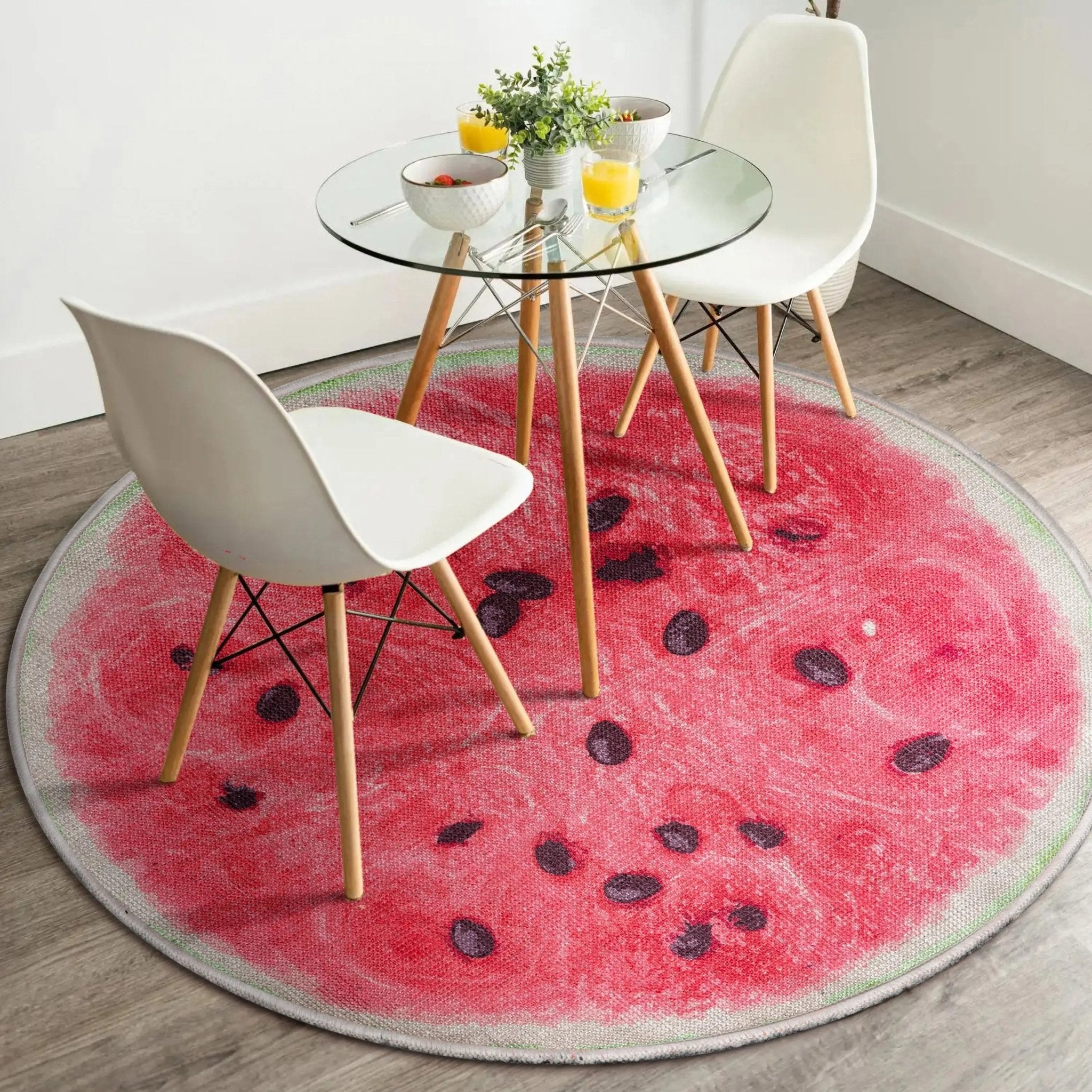 Watermelon Novelty Red Brown Flat-Weave Rug Well Woven