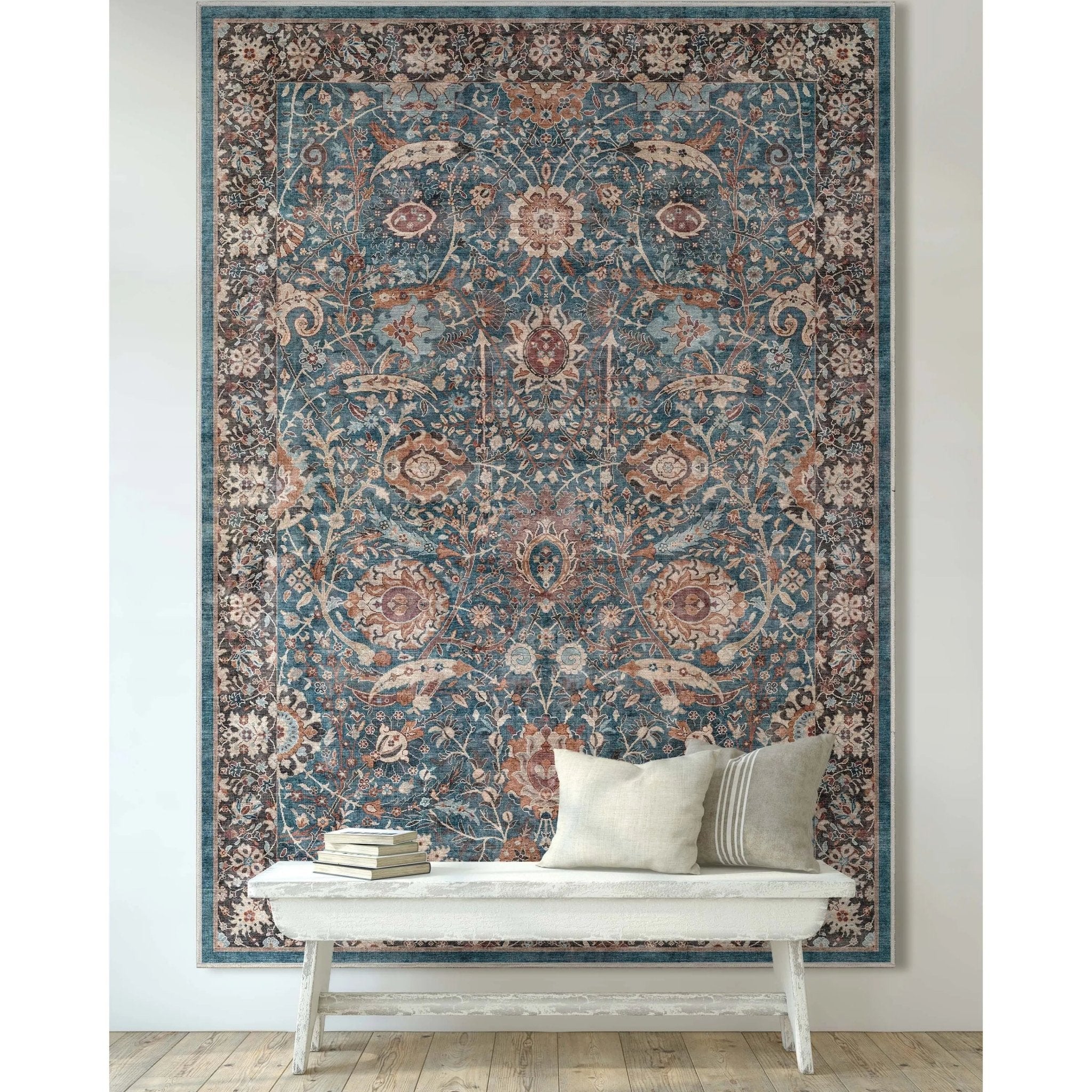 Liana Vintage Oriental Teal Flat-Weave Rug Well Woven