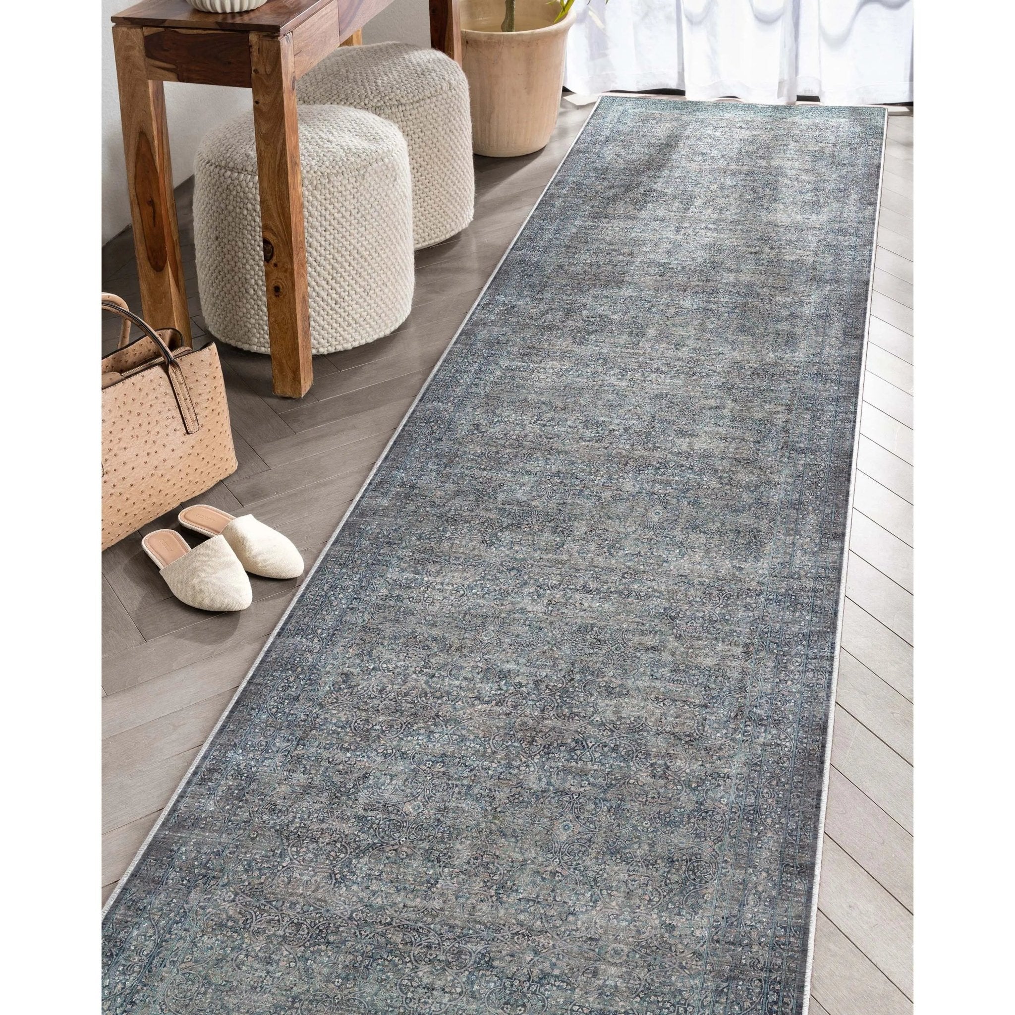 Juliette Vintage Persian Oriental Blue Flat-Weave Rug Well Woven