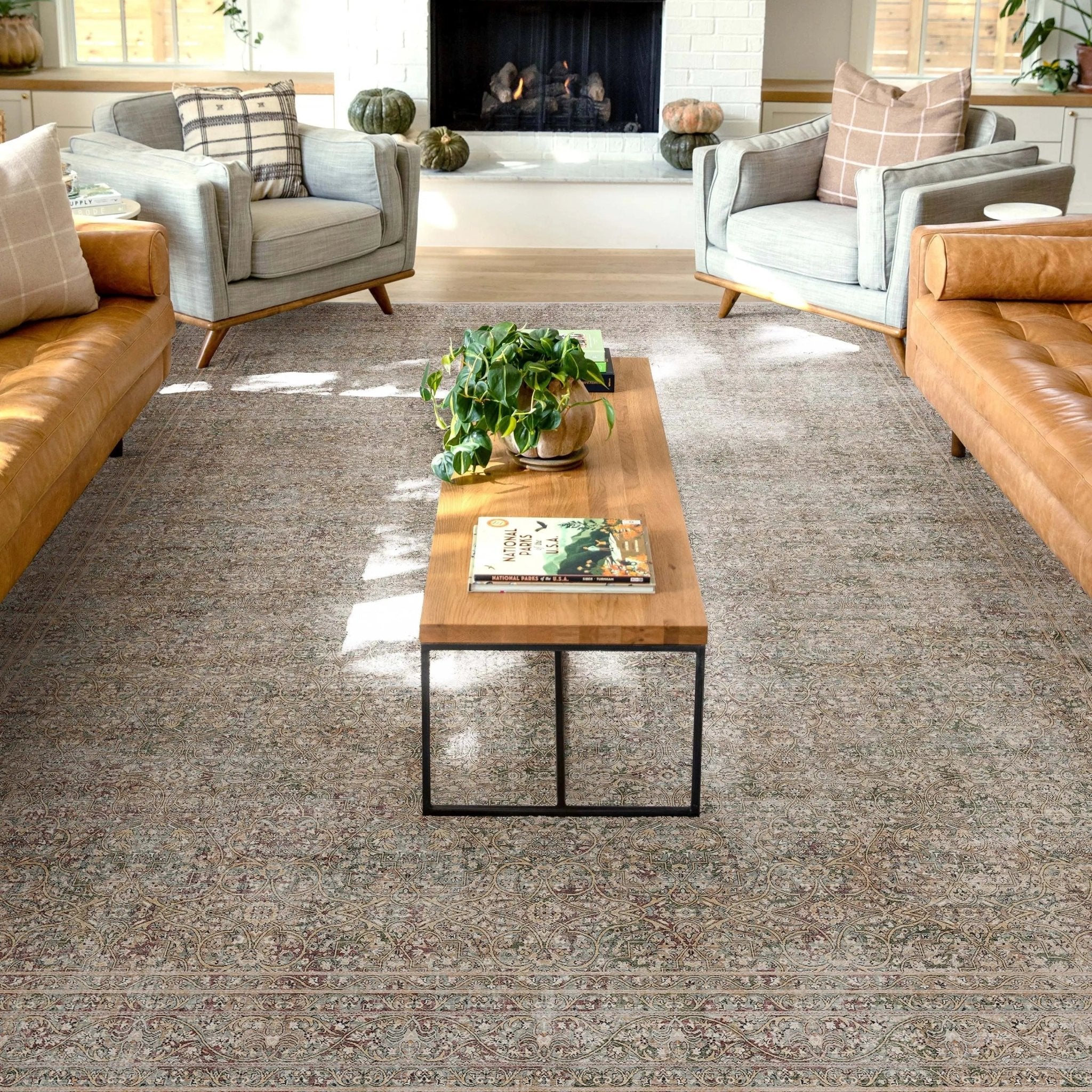 Juliette Vintage Persian Oriental Beige Flat-Weave Rug Well Woven