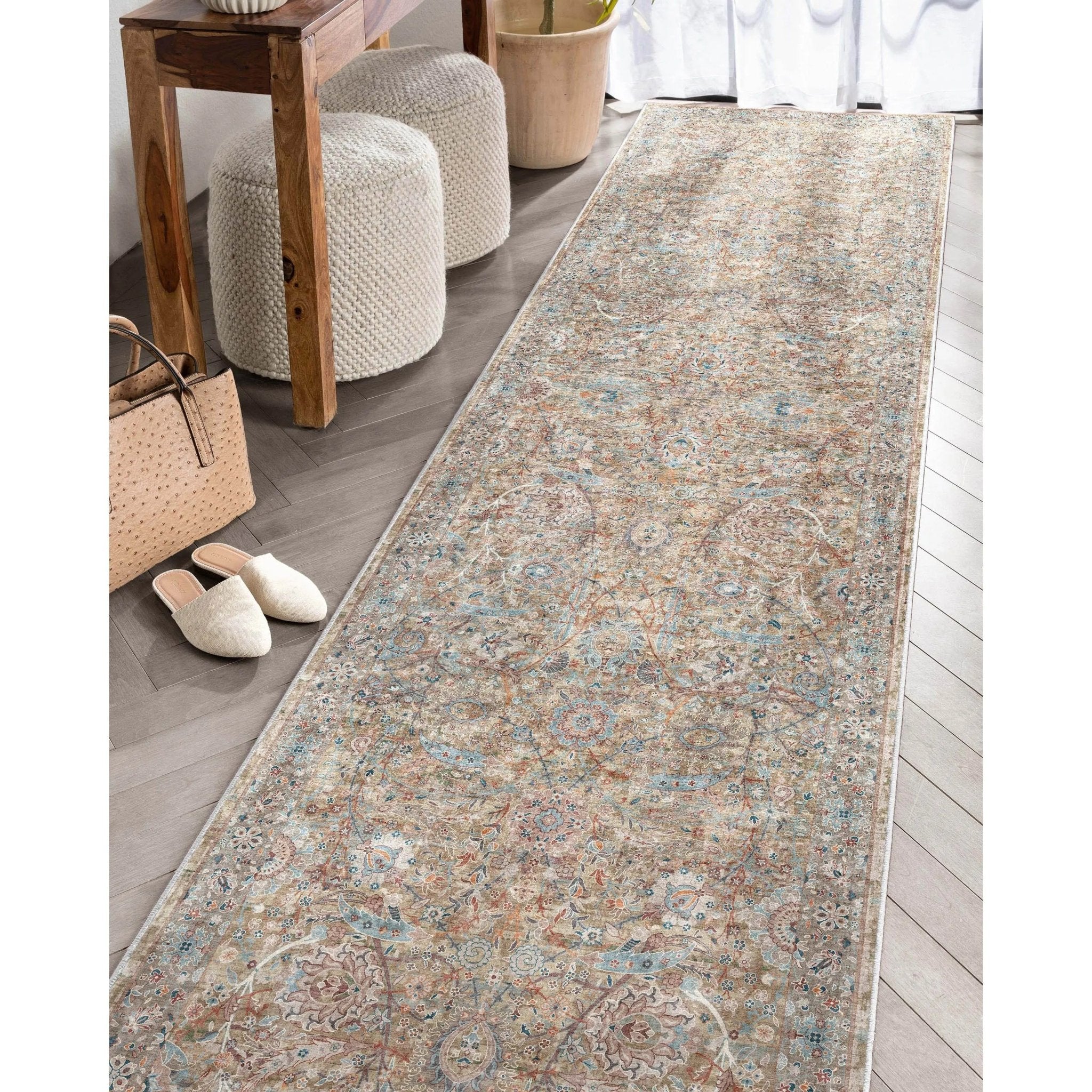 Emilia Vintage Persian Floral Blue Flat-Weave Rug Well Woven
