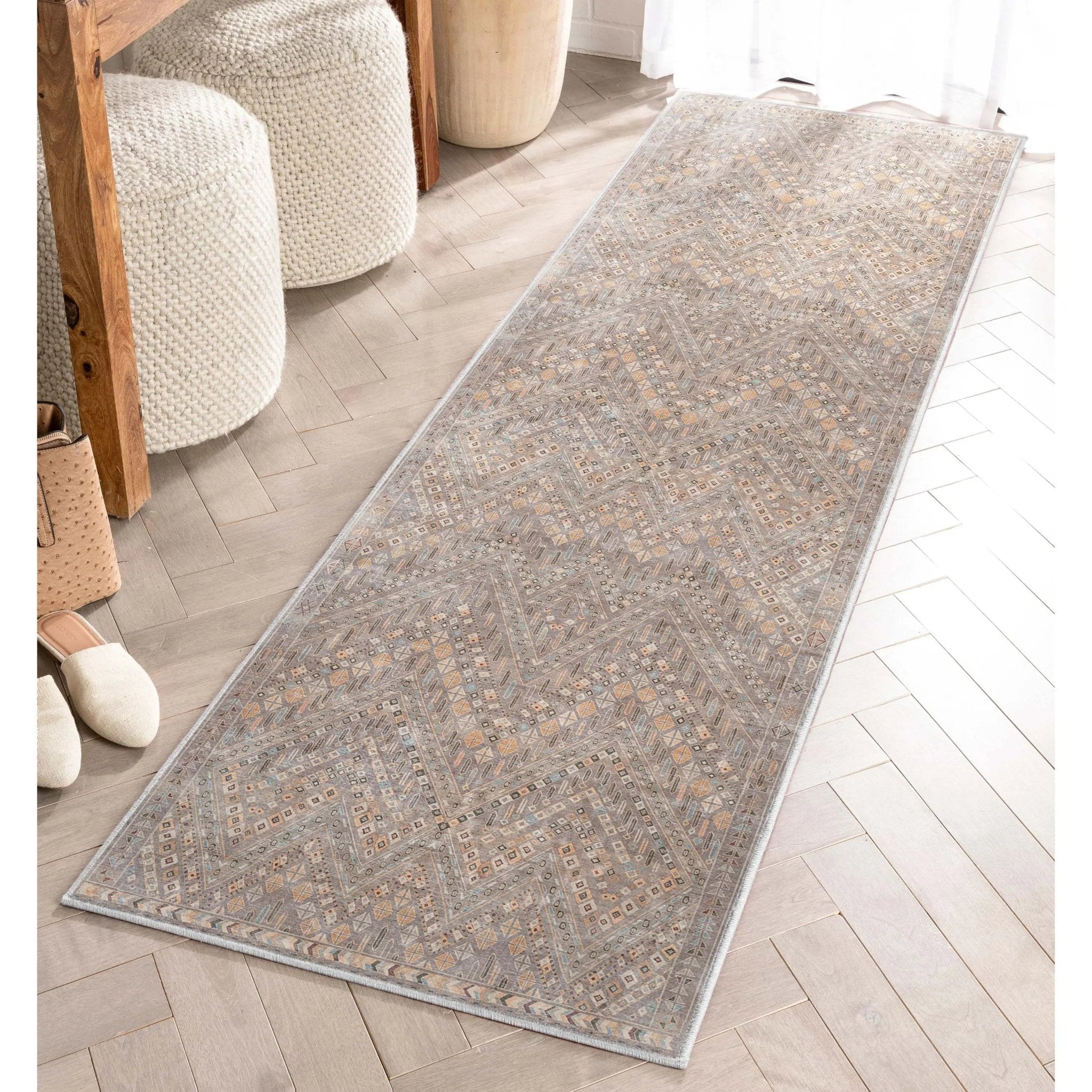 Anya Vintage Tribal Chevron Grey Flat-Weave Rug Well Woven
