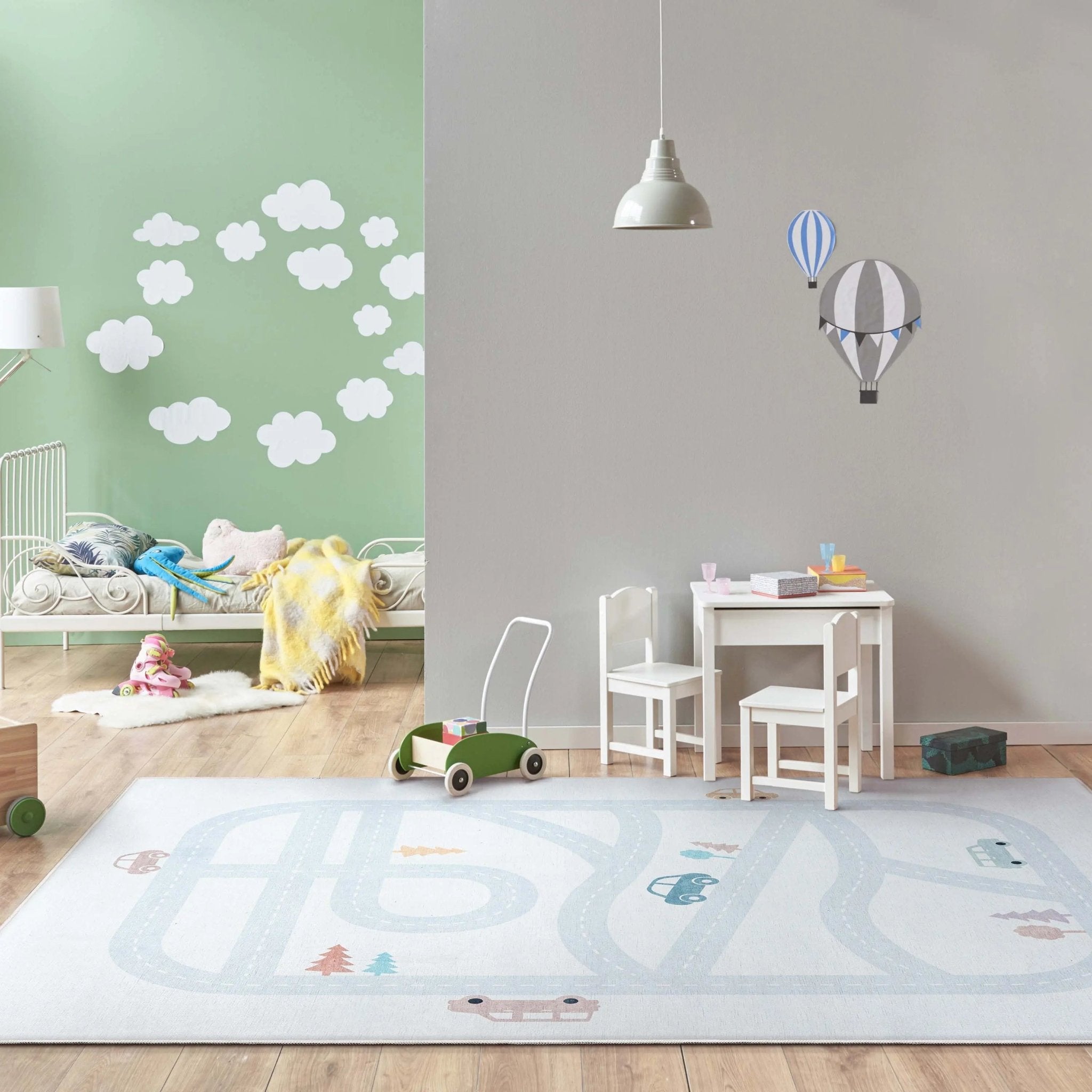 Playful Roads Modern Light Grey Area Flat-Weave Rug Well Woven