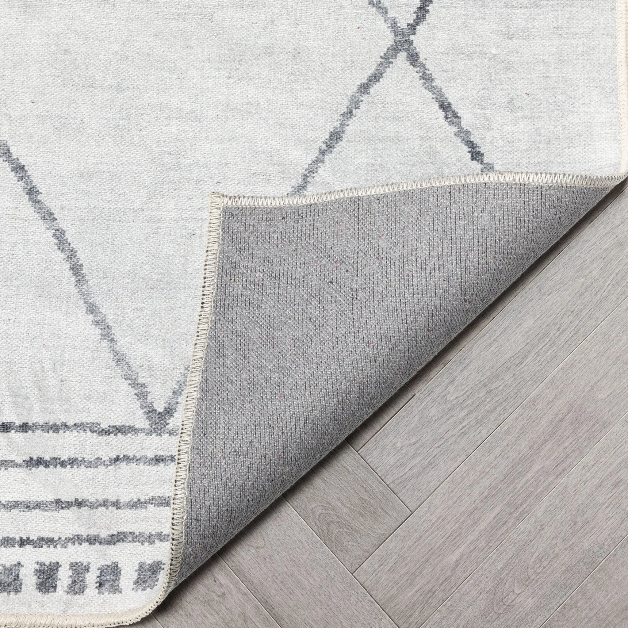 Bryn Moroccan Lattice Trellis Ivory Grey Area Flat-Weave Rug Well Woven