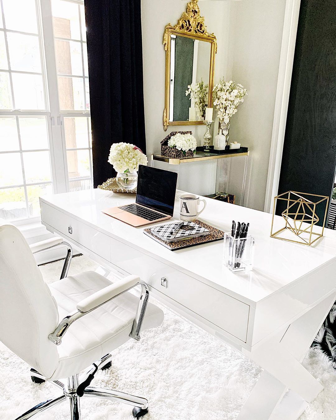Feather Collection Liza White Shag Rug – Sparkly, Plush, Minimalist Glam - Well Woven - white rug in an office