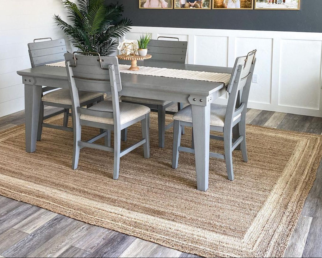 Border Pattern Jute Rug Hand-Braided Basket Weave Jute Rug White & Natural Color Well Woven