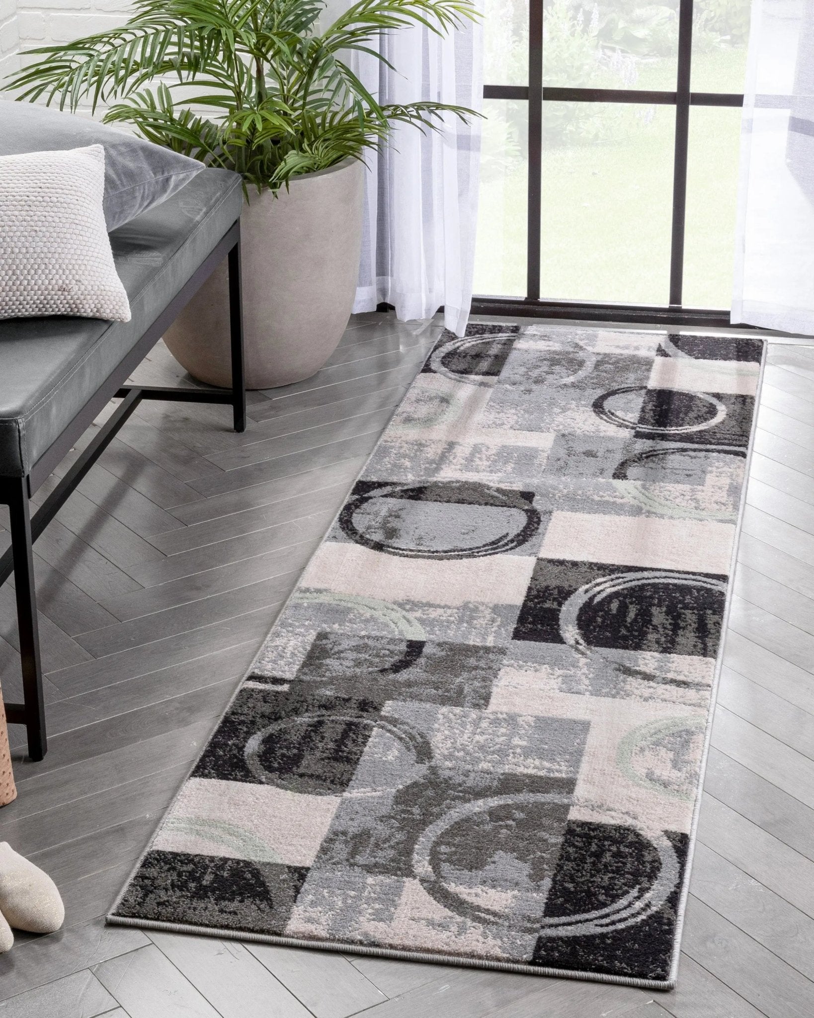 Shai Modern Geometric Grey Green Rug Well Woven