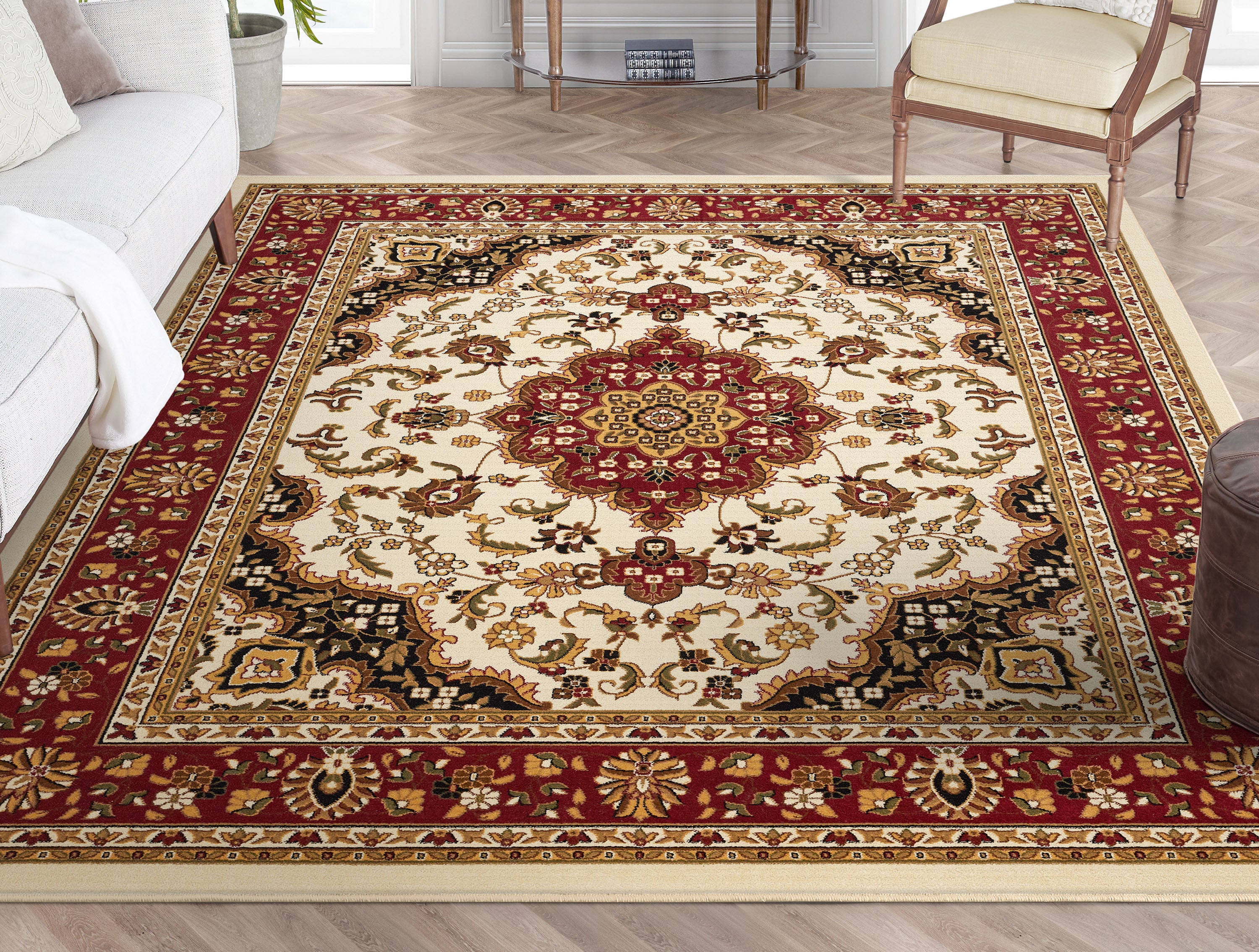 Medallion Kashan Ivory Traditional Rug