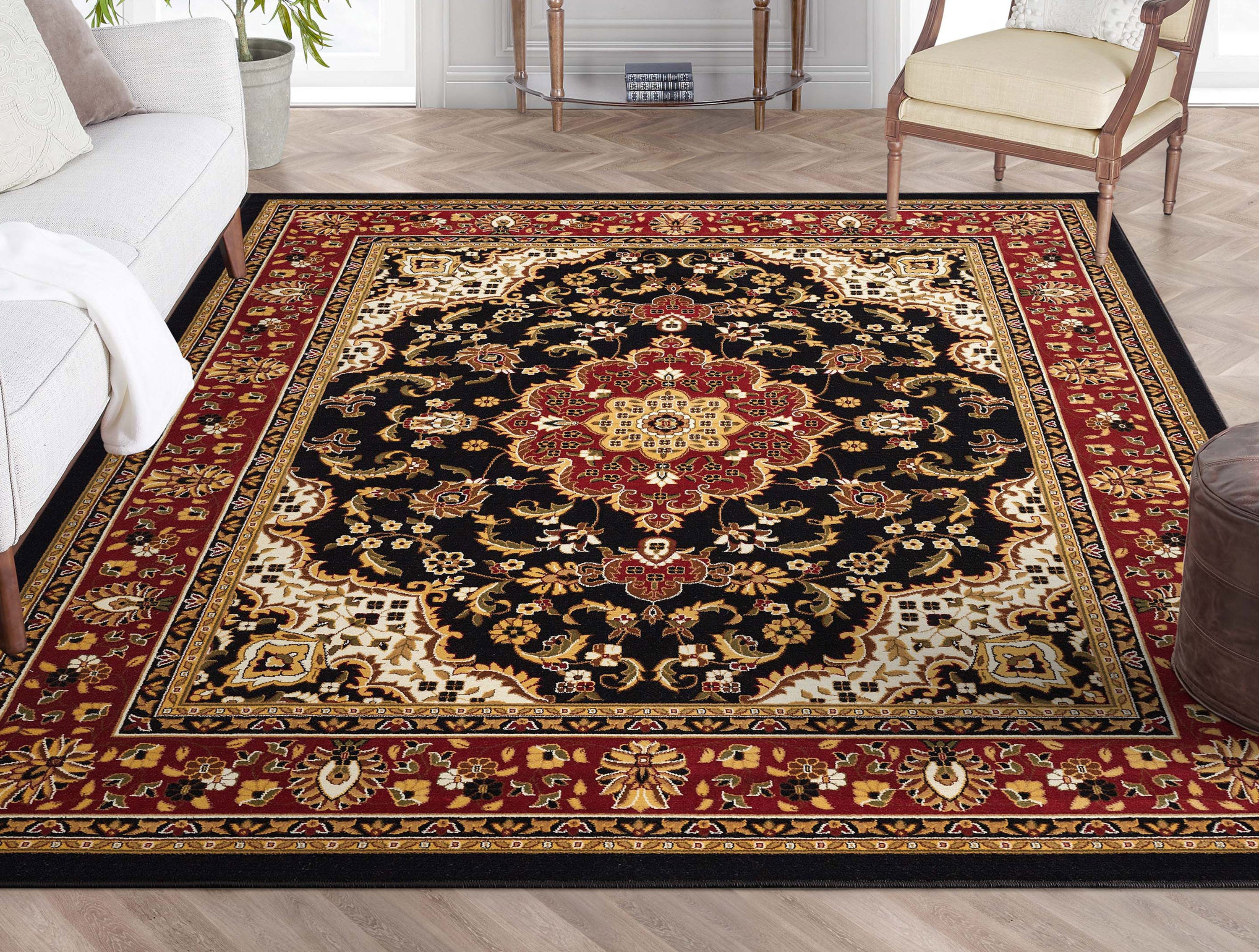 Medallion Kashan Black Traditional Rug