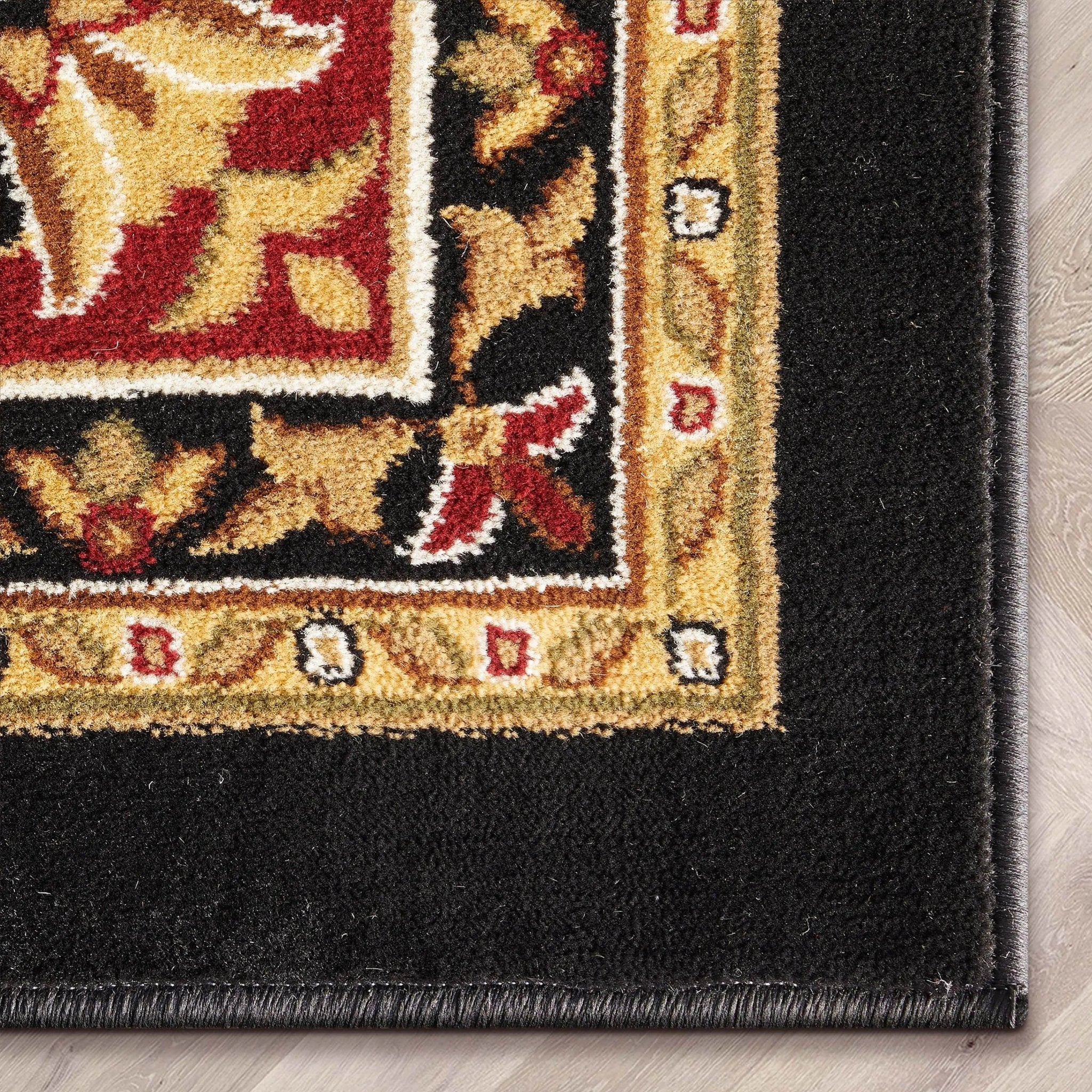Medallion Kashan Black Traditional Rug Well Woven