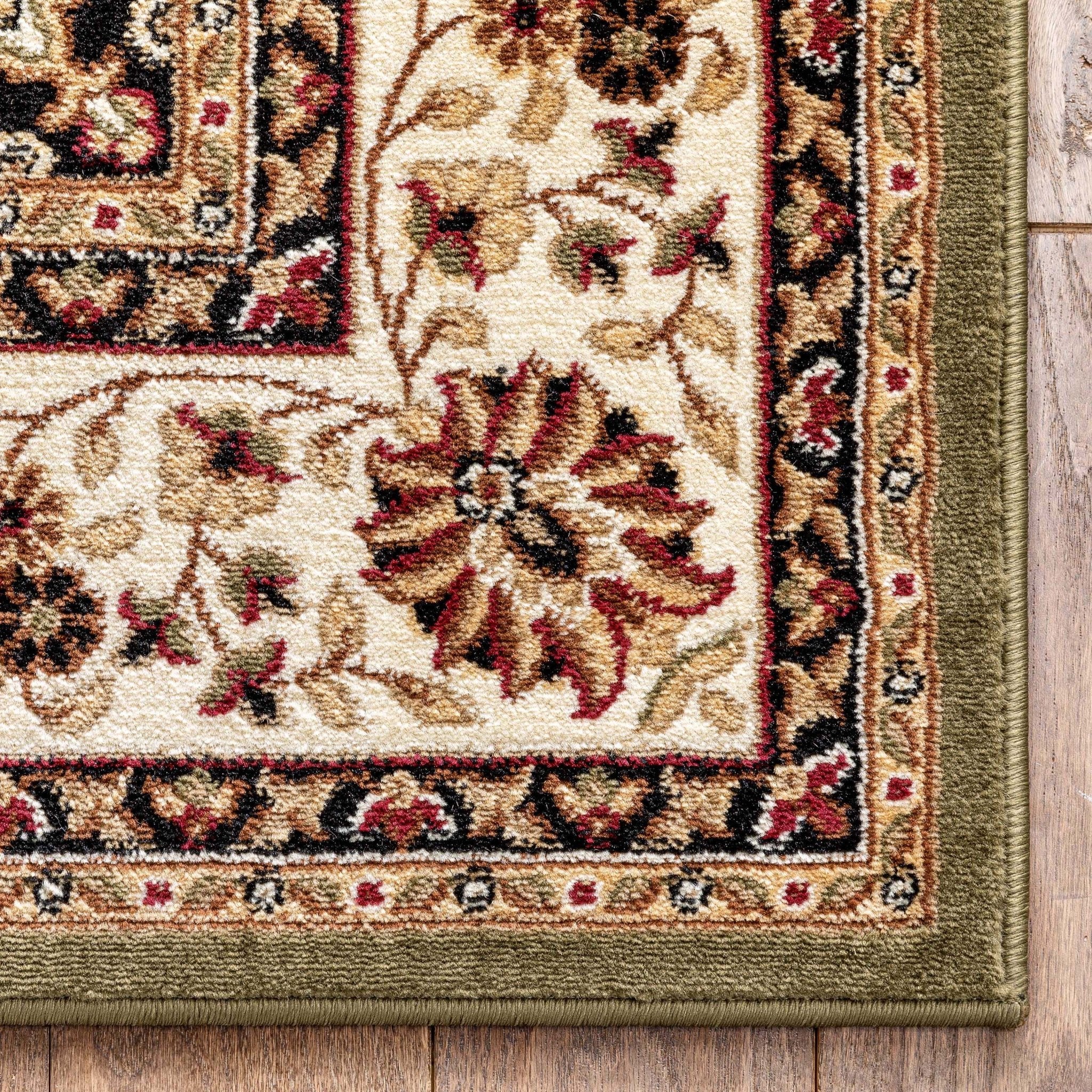 Medallion Kashan Green Traditional Rug Well Woven