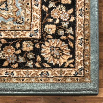 Medallion Kashan Light Blue Traditional Rug