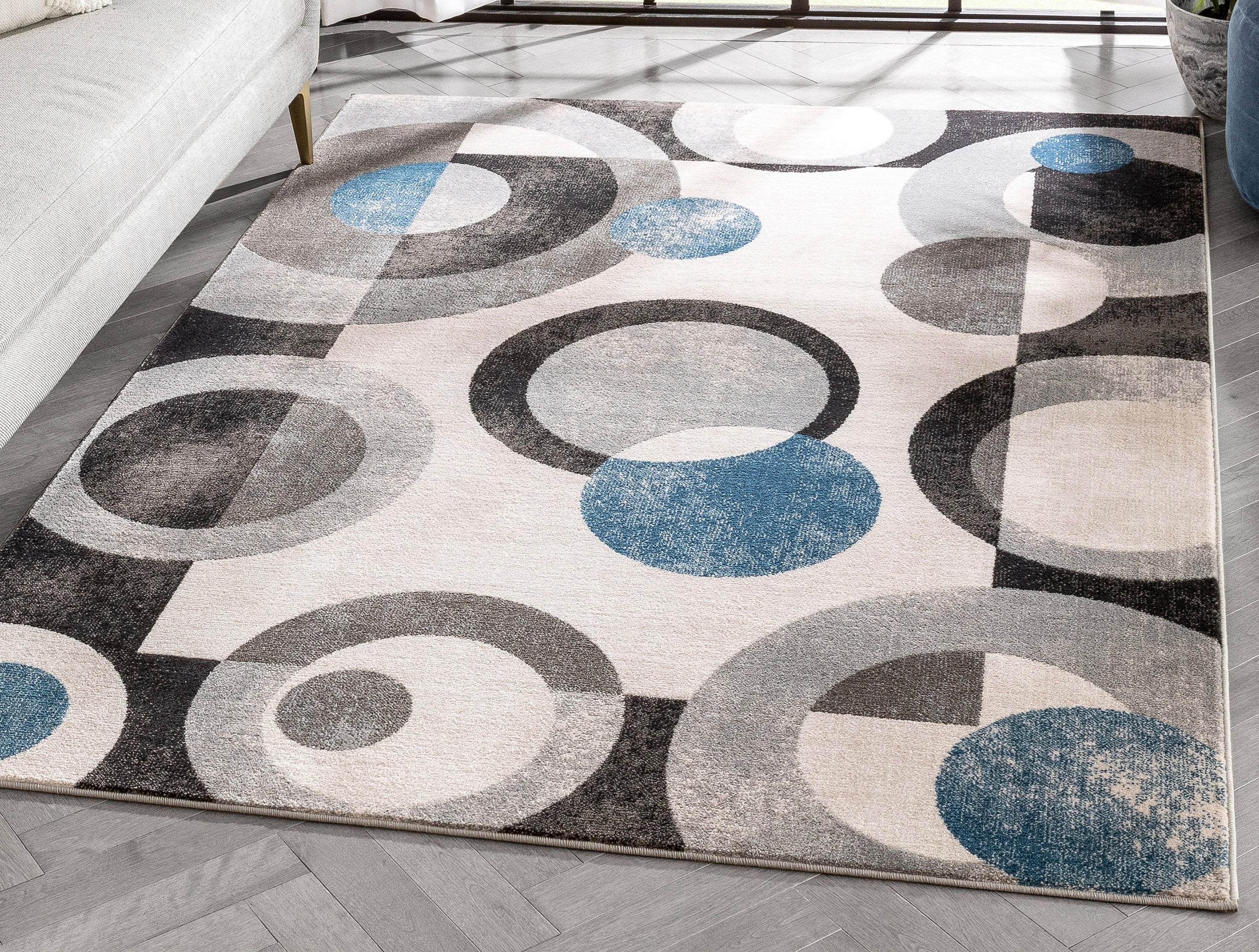 Avi Modern Geometric Grey Blue Rug